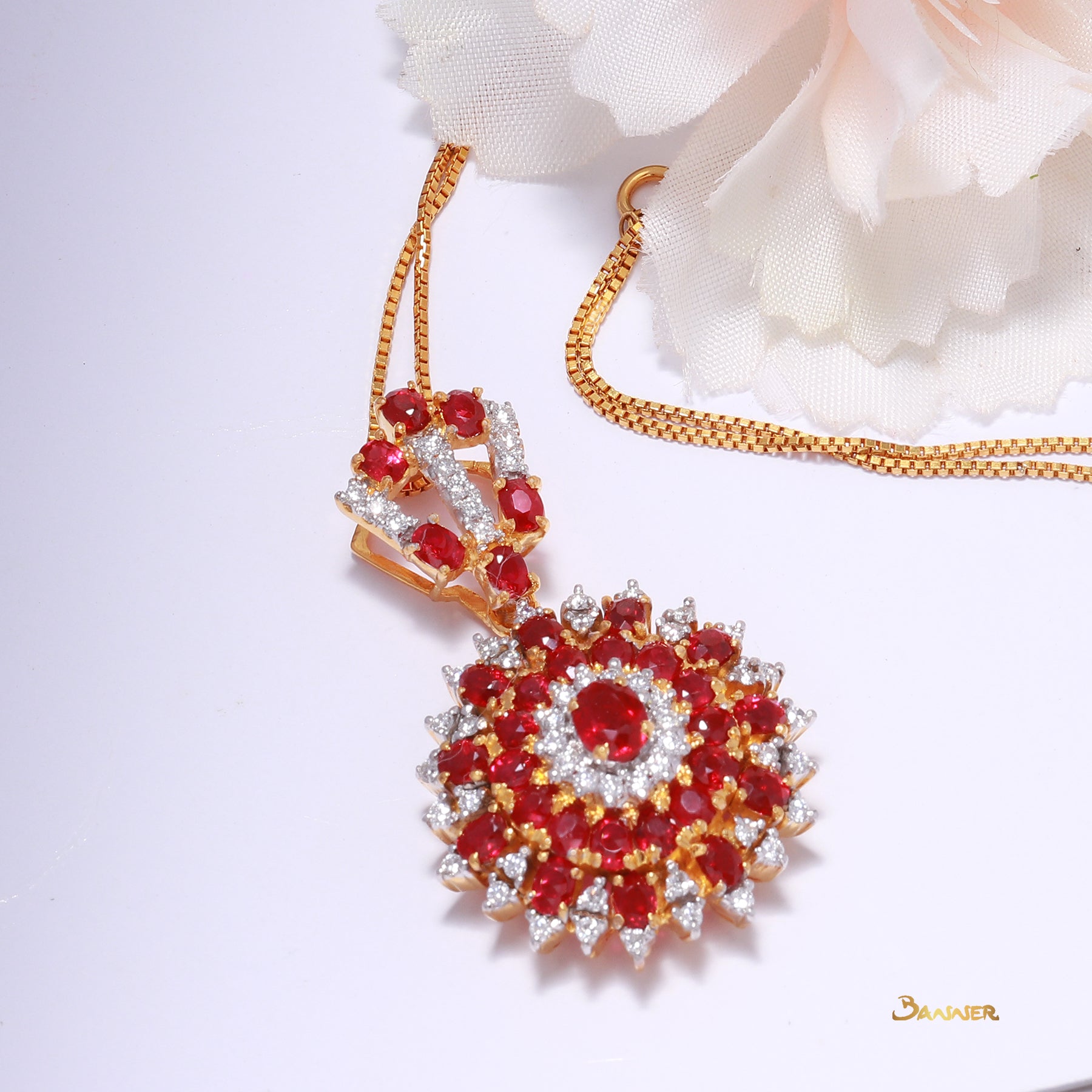 Ruby and Diamond Floral Pendant