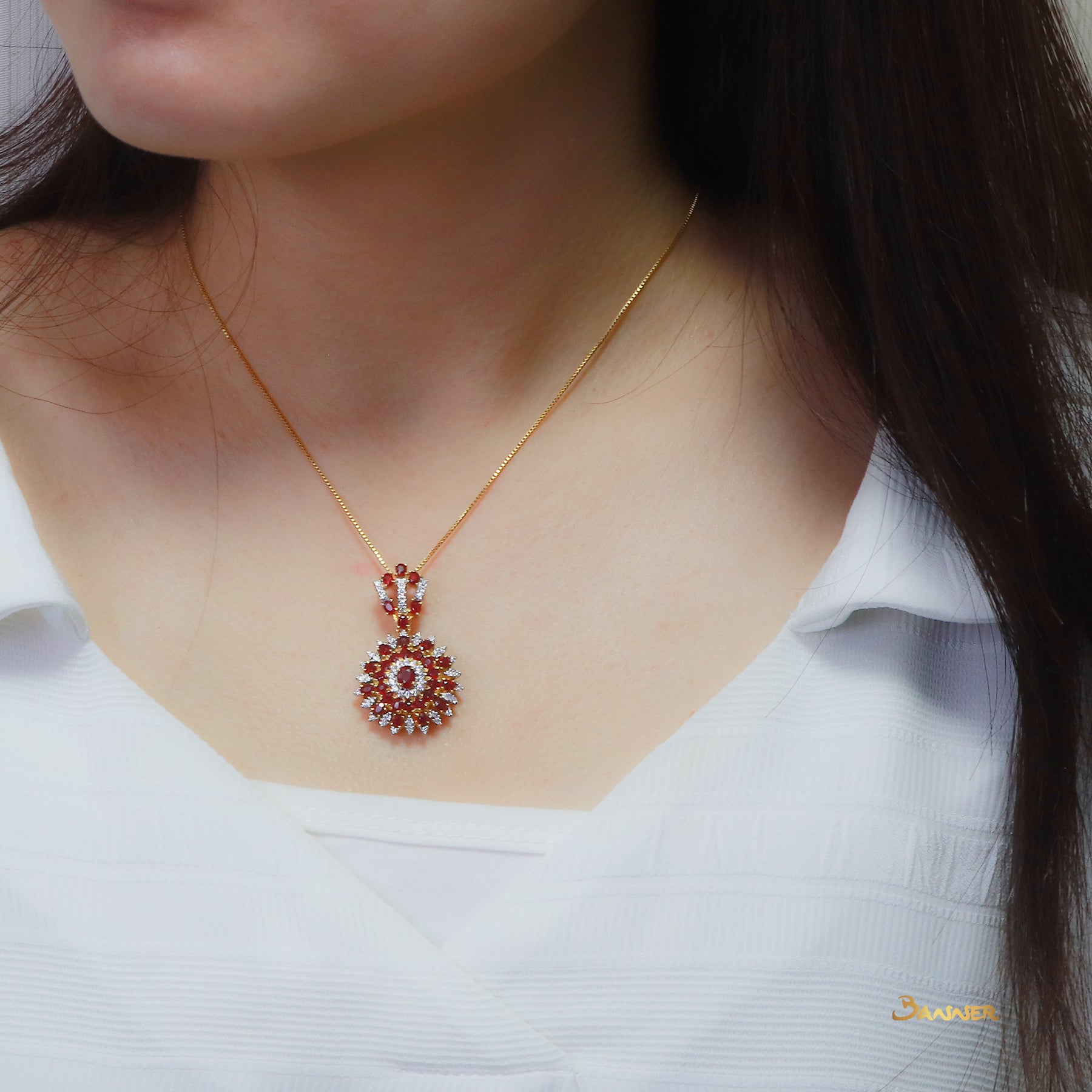 Ruby and Diamond Floral Pendant