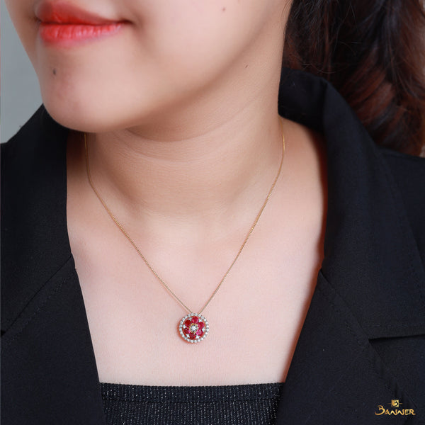 Ruby and Diamond Floral Pendant