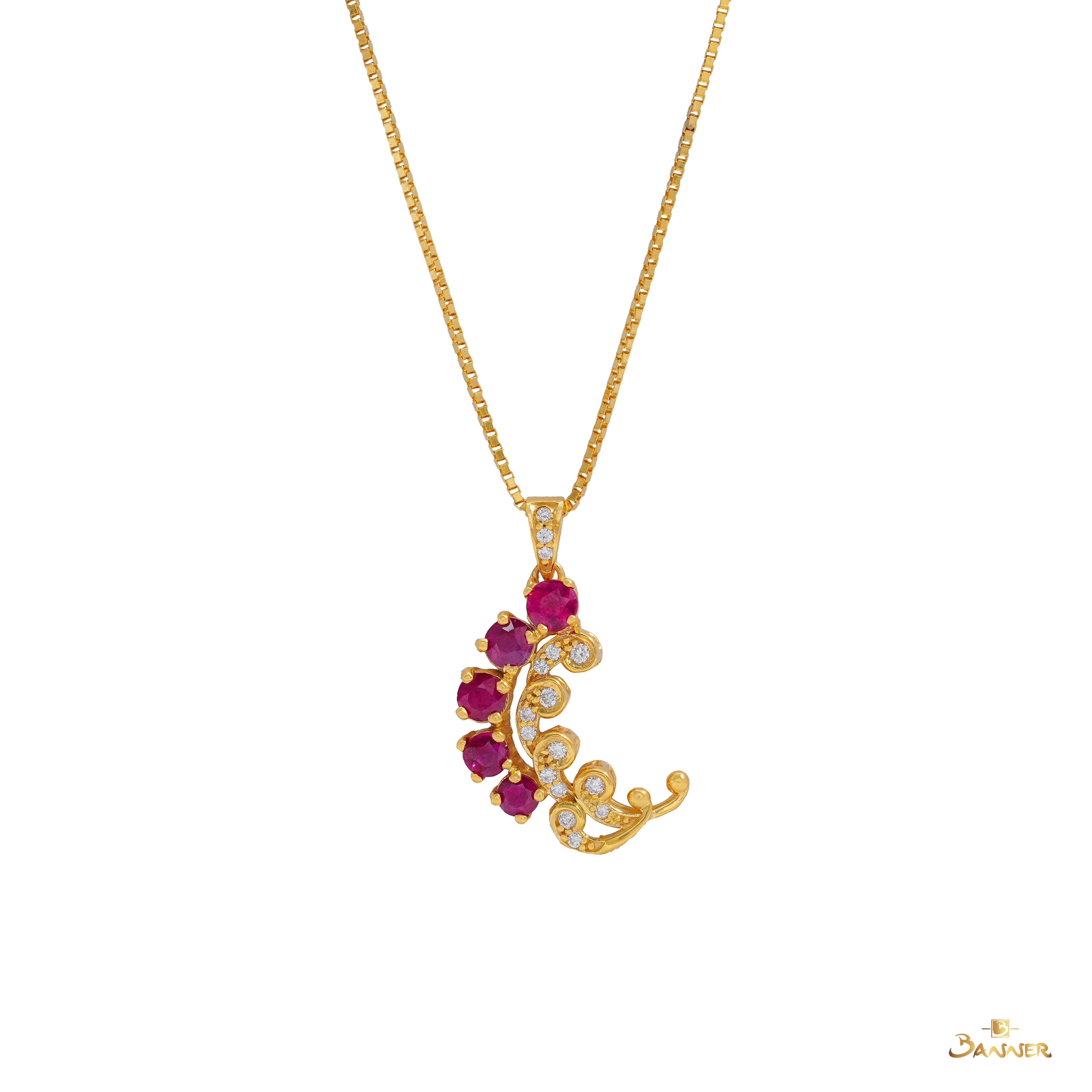 Ruby and Diamond Waves Pendant