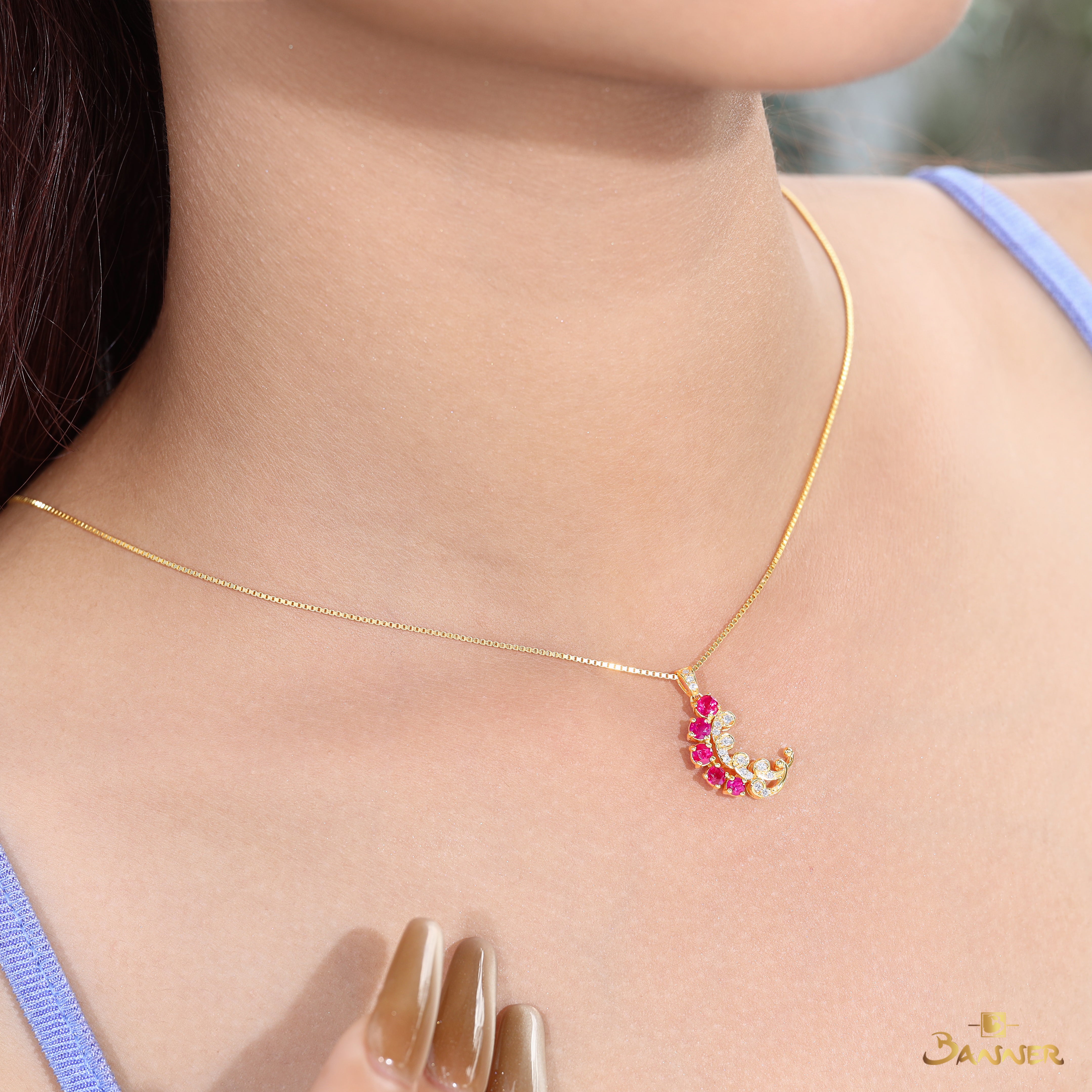 Ruby and Diamond Waves Pendant