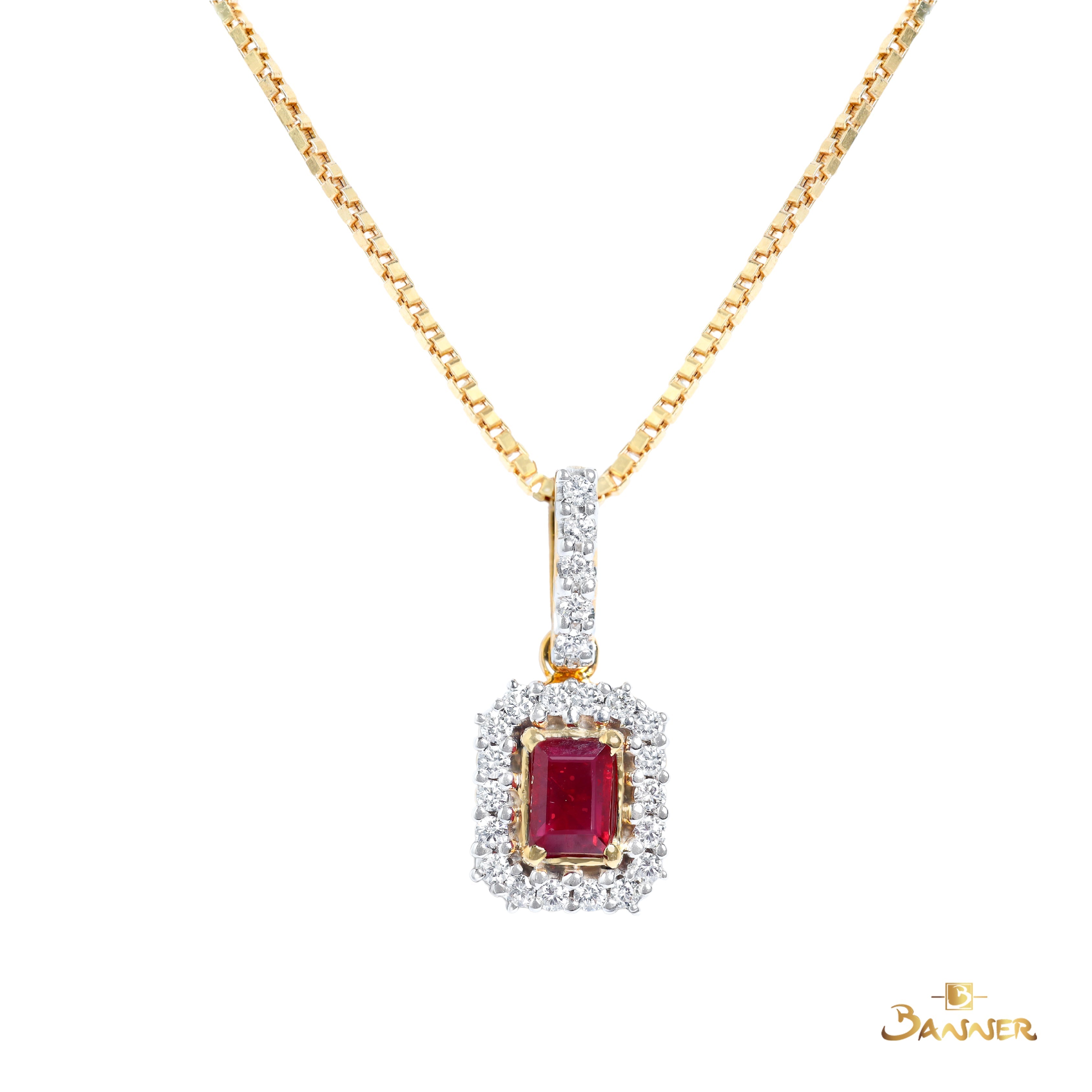 Ruby Emerald Cut and Diamond Pendant