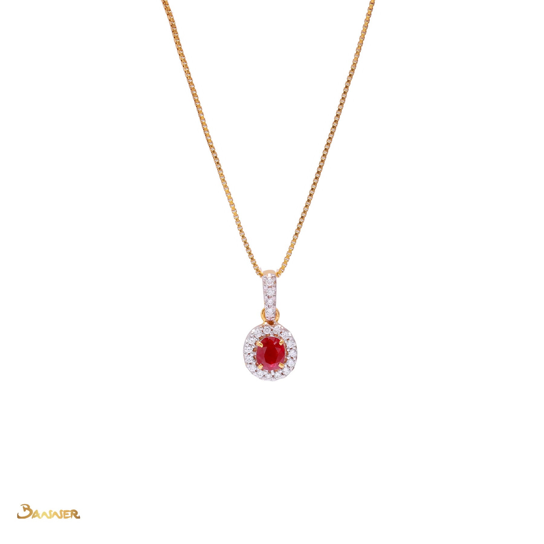 Ruby and Diamond Halo Pendant