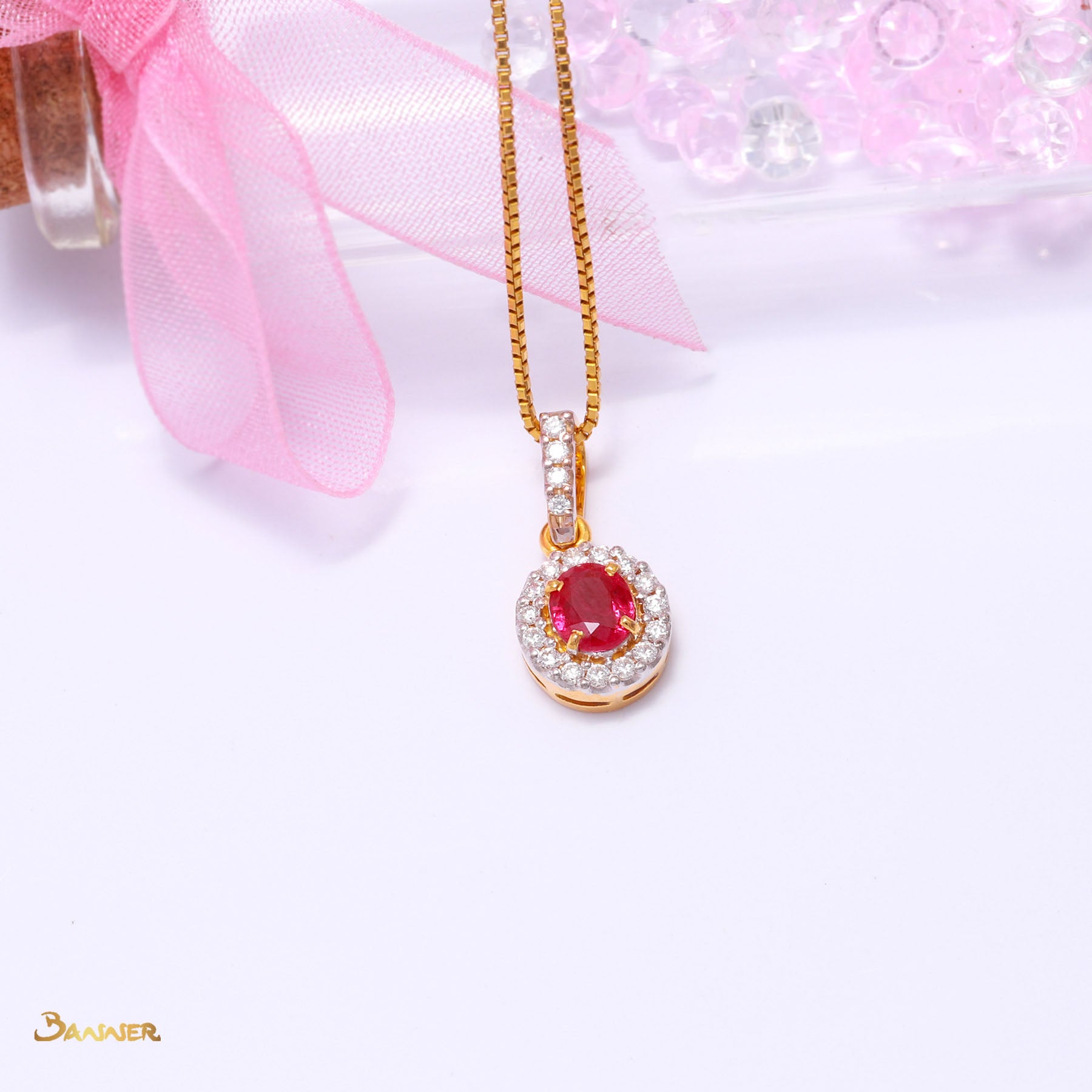 Ruby and Diamond Halo Set