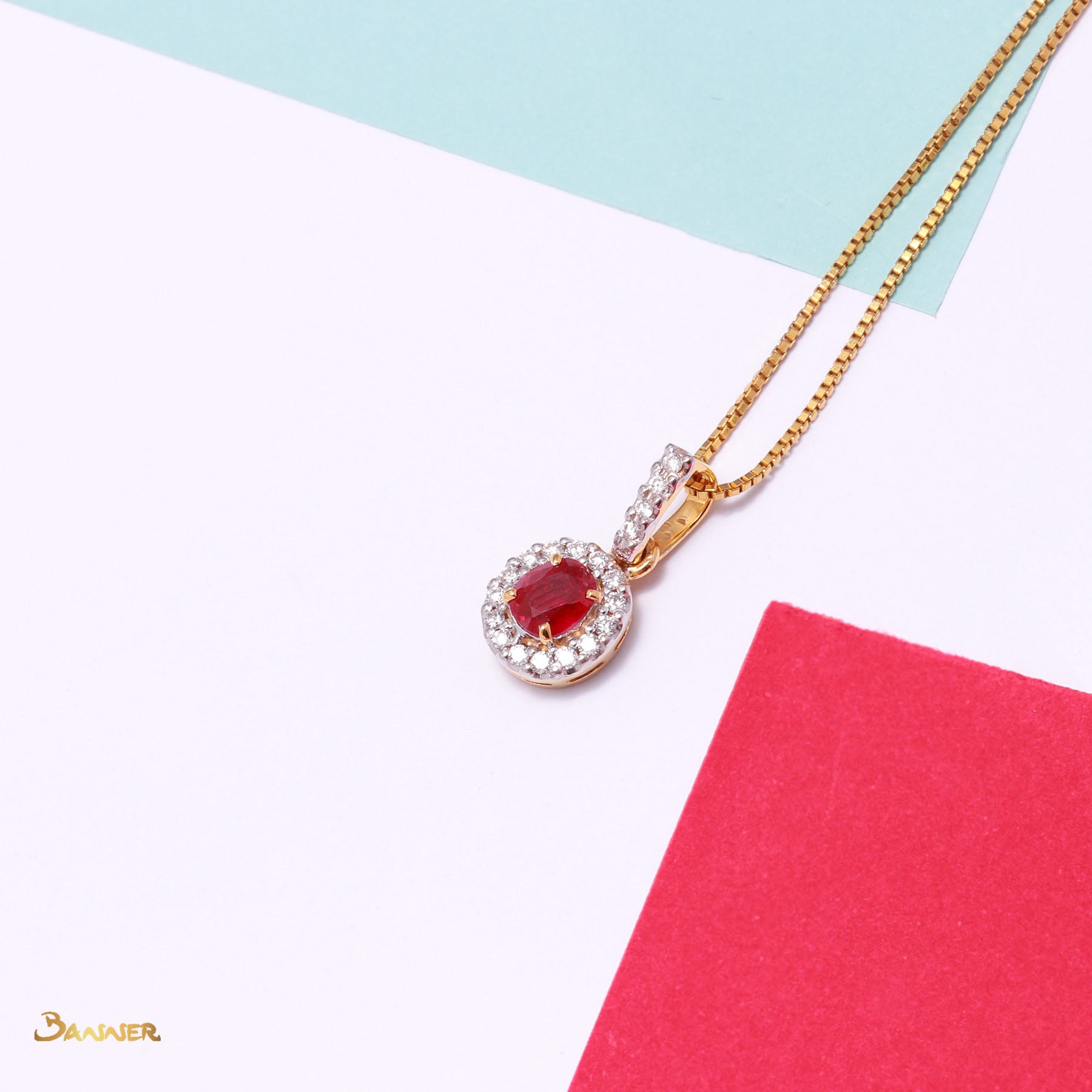 Ruby and Diamond Halo Pendant