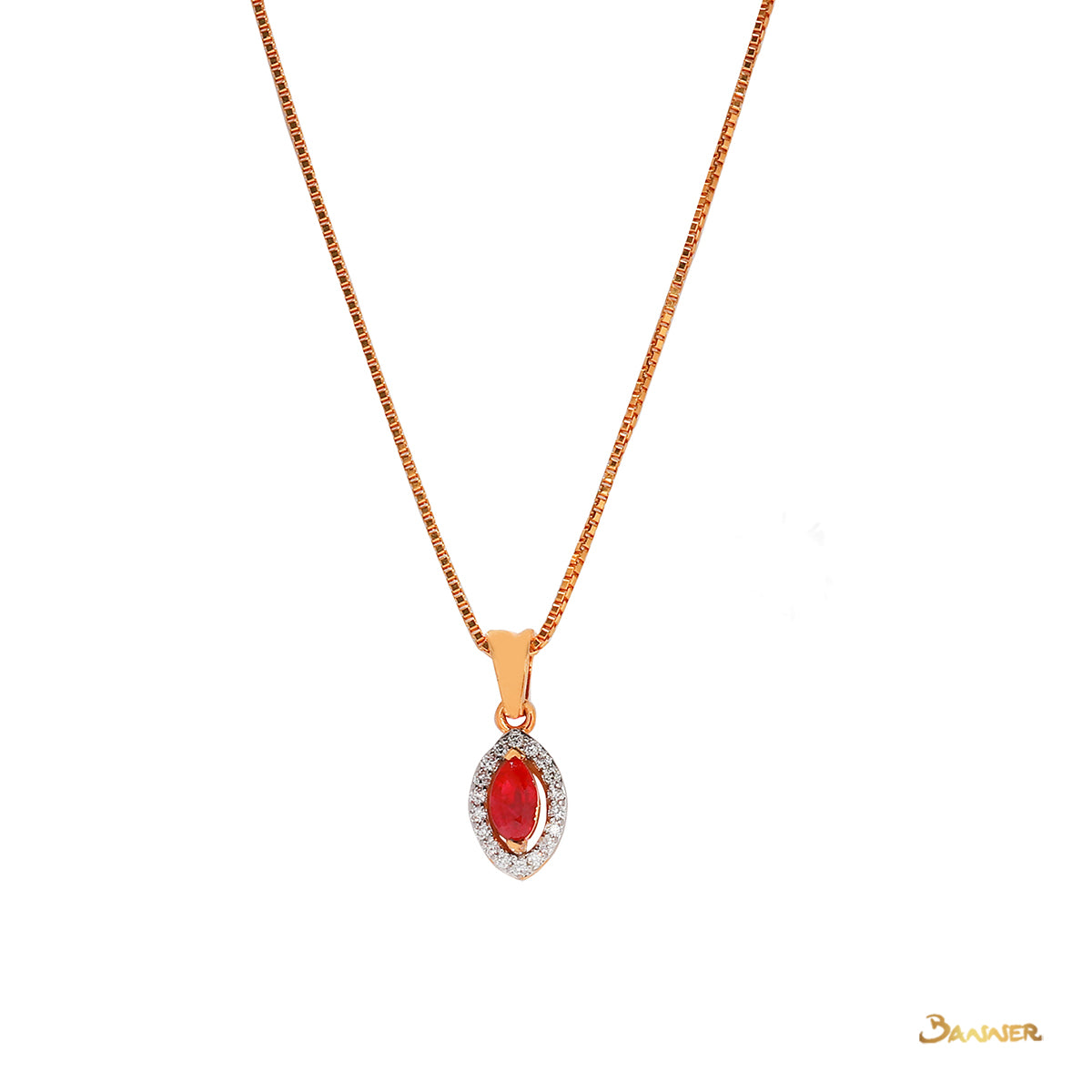 Marquise Ruby and Diamond Halo Pendant