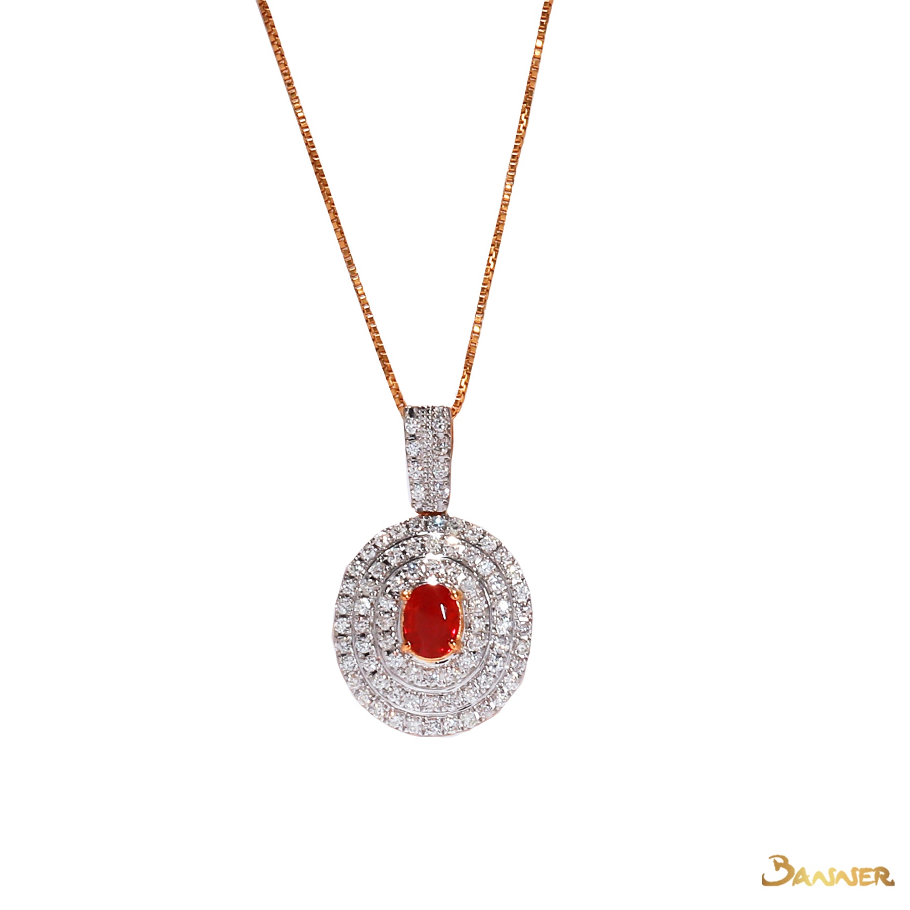 Ruby and Diamond Triple Halo Pendant