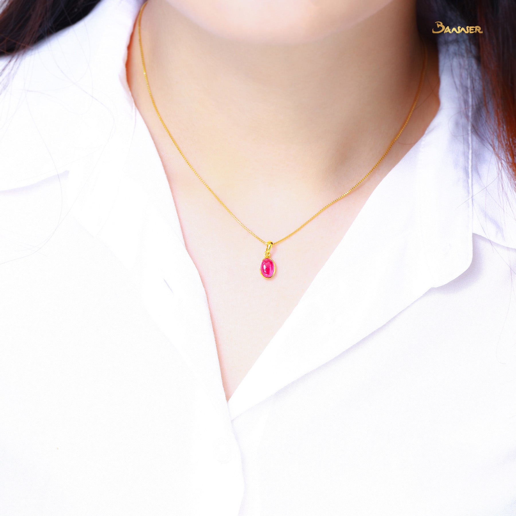 Ruby Cabochon Solitaire Pendant