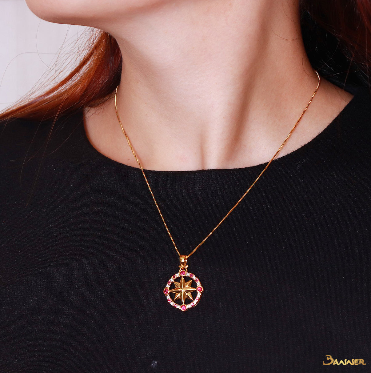 Ruby and Diamond Compass Pendant