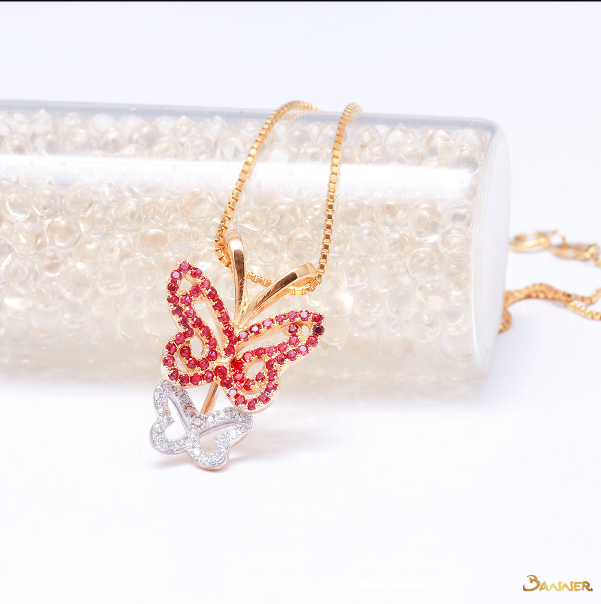 Ruby and Diamond Butterfly Pendant