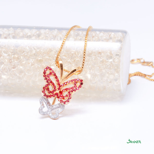 Ruby and Diamond Butterfly Pendant
