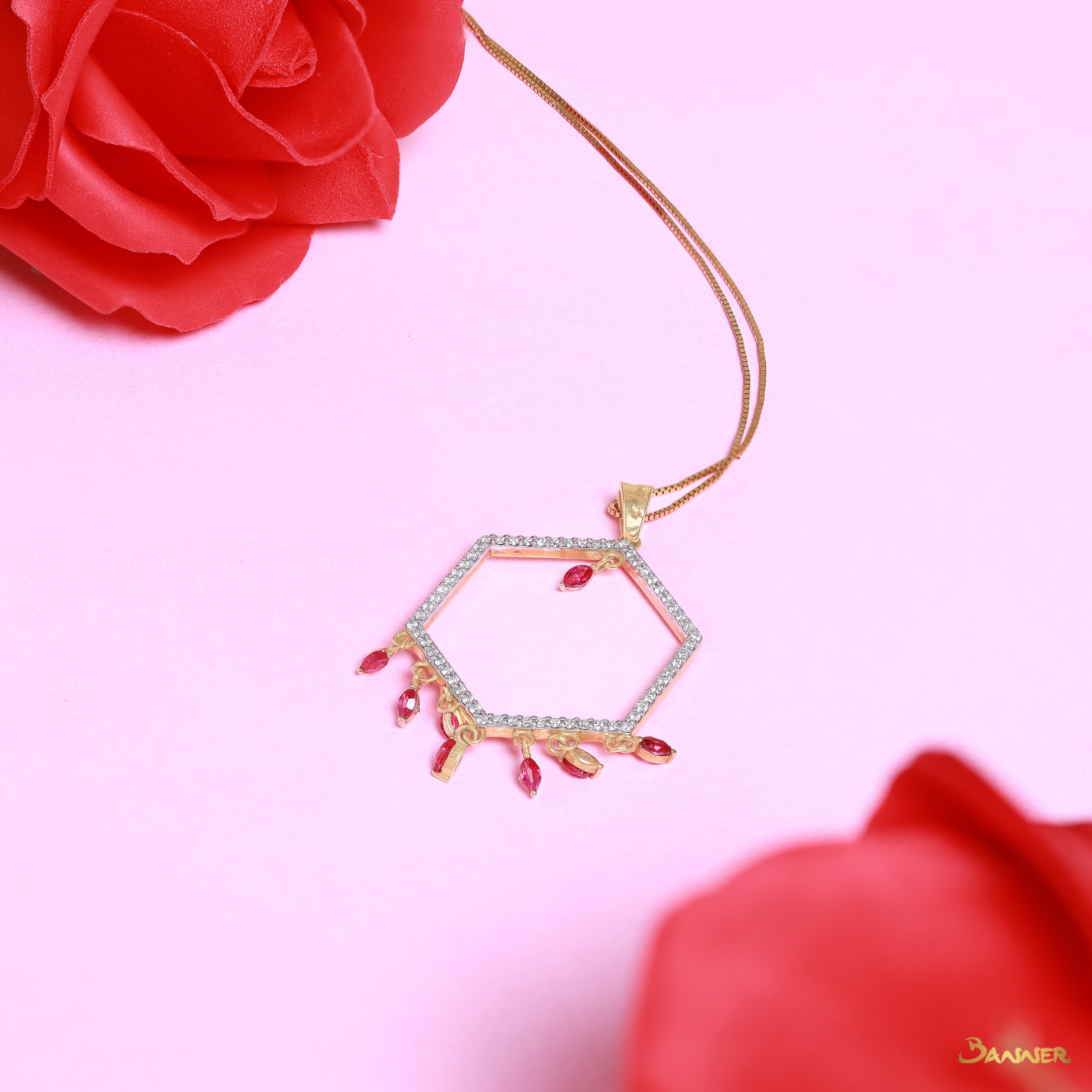 Marquise Ruby and Diamond Dangle Pendant