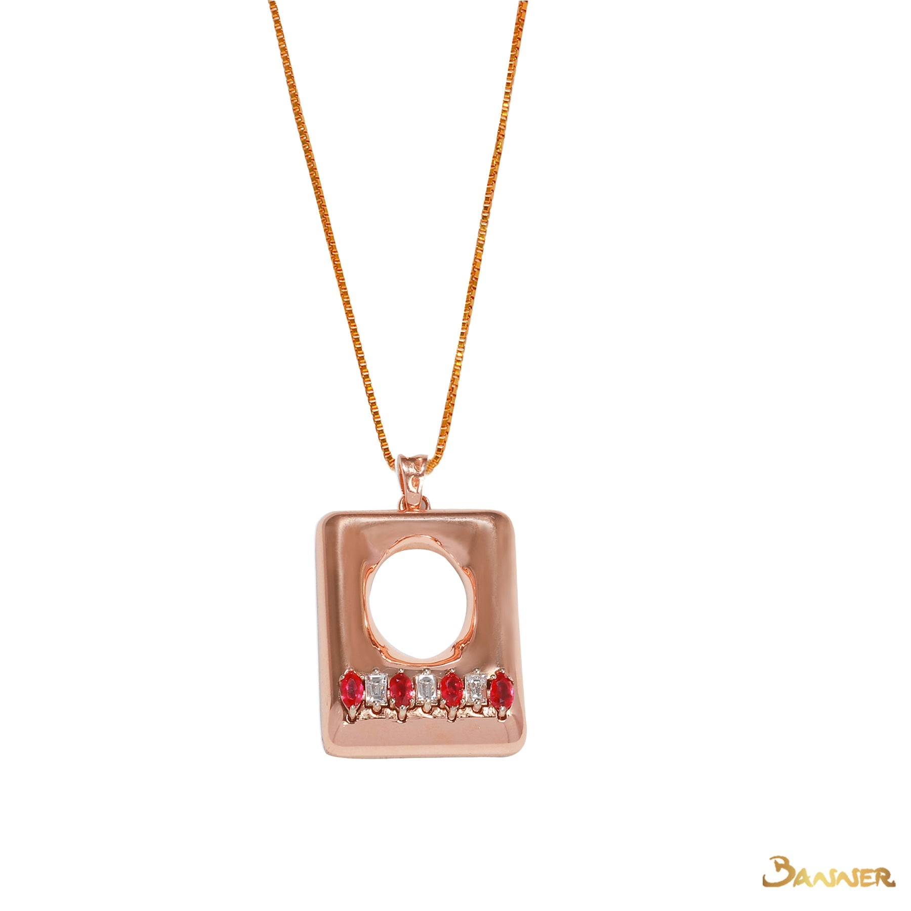 Marquise Ruby and Baguette Diamond Square Shape Pendant