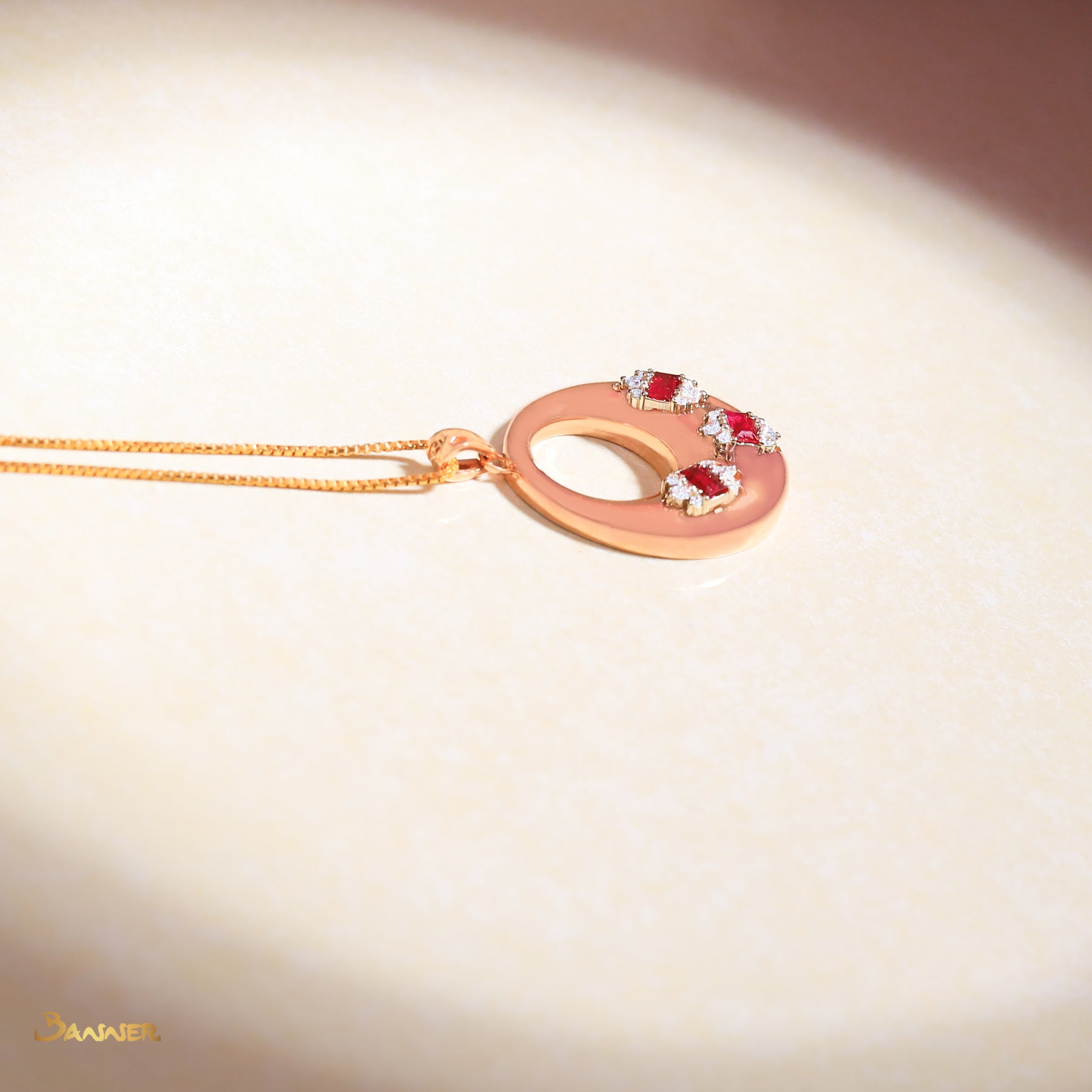 Emerald-cut Ruby and Diamond Circle Pendant