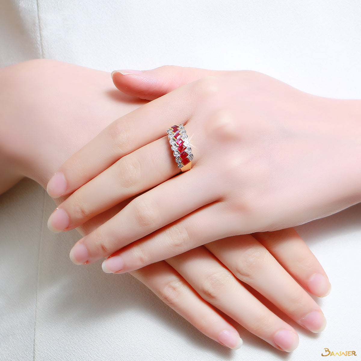 Emerald-cut Ruby and Diamond Ring