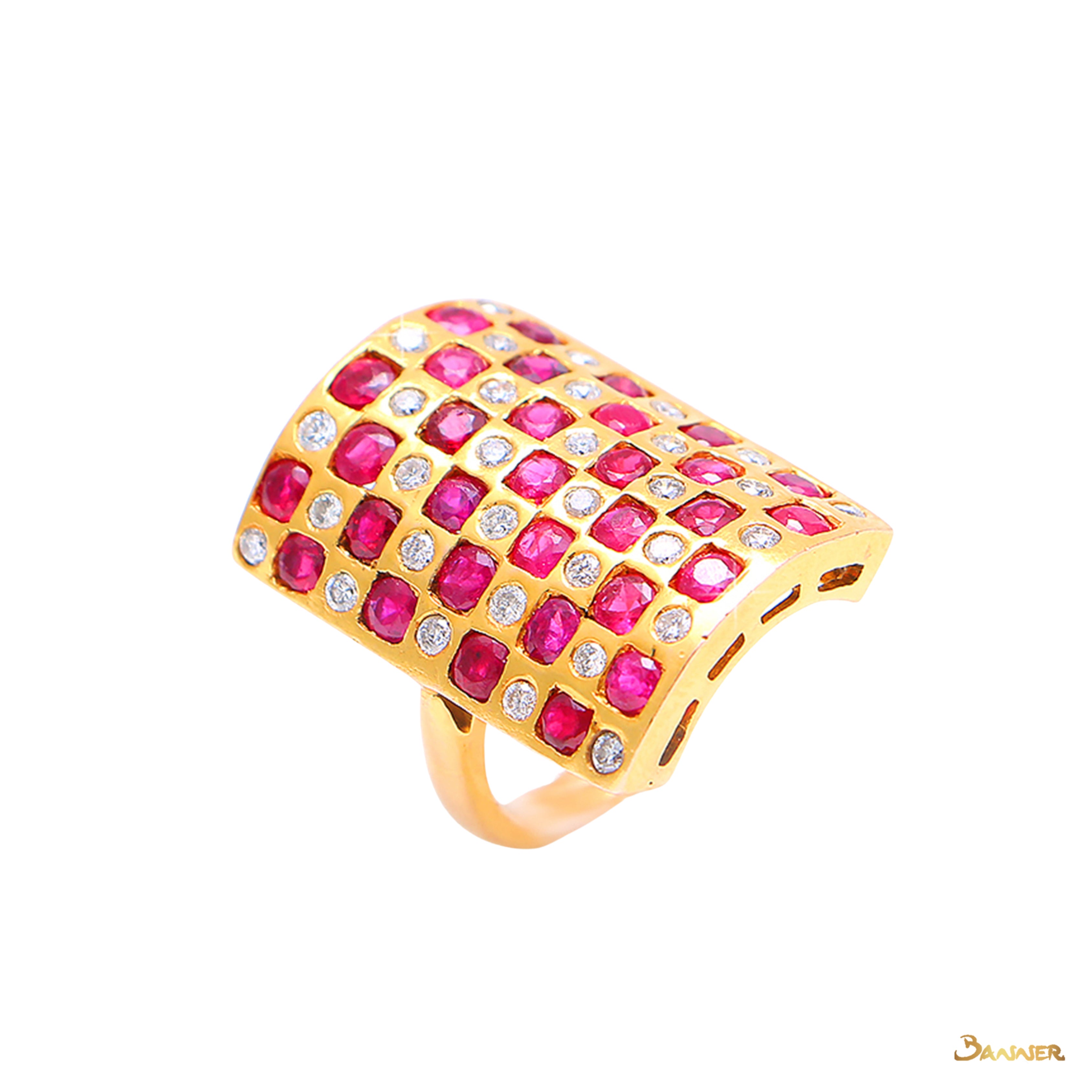 Ruby and Diamond Checkered  Ring