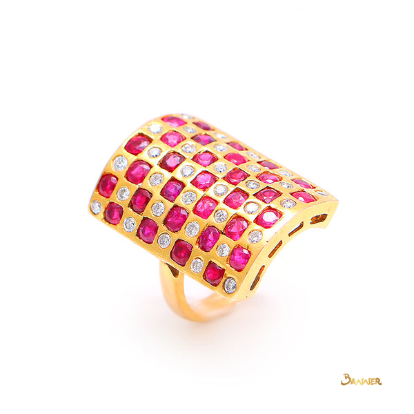Ruby and Diamond Checkered  Ring