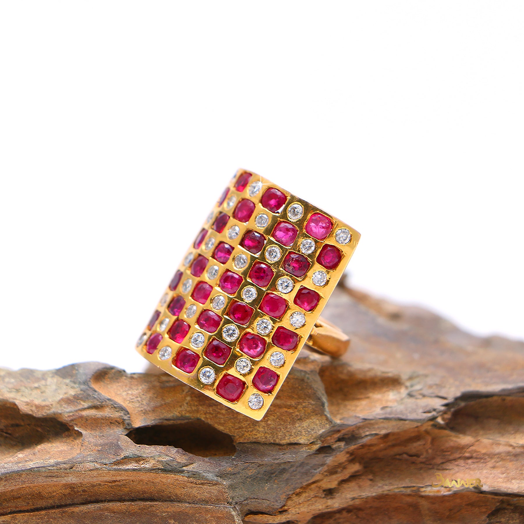 Ruby and Diamond Checkered  Ring