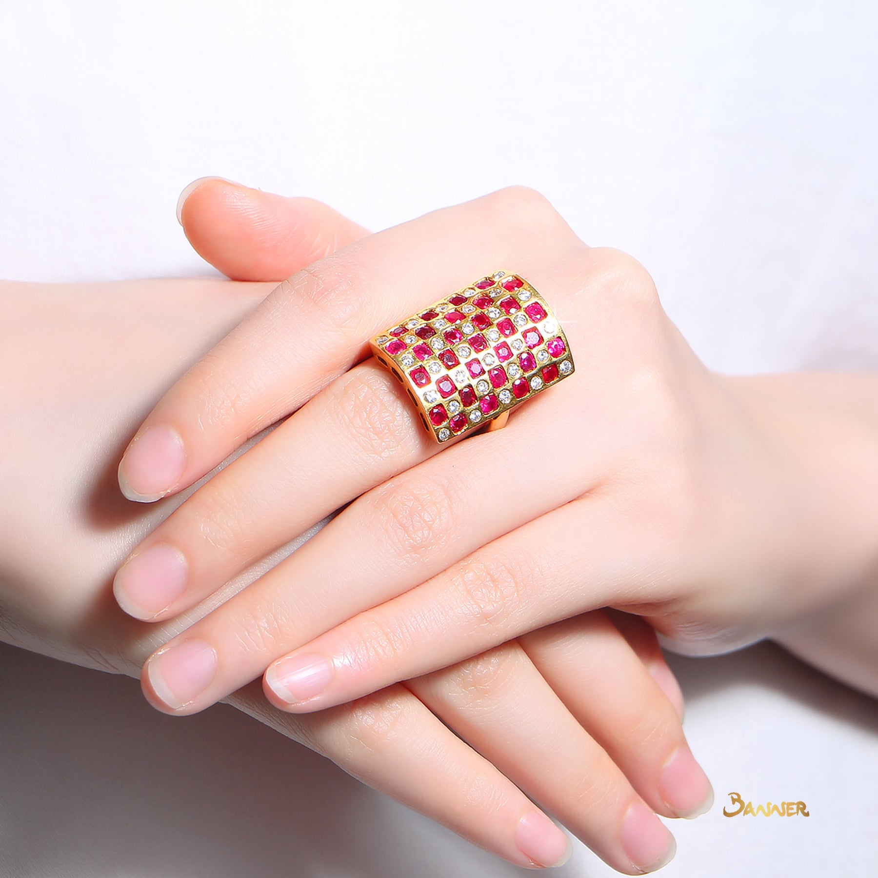 Ruby and Diamond Checkered  Ring