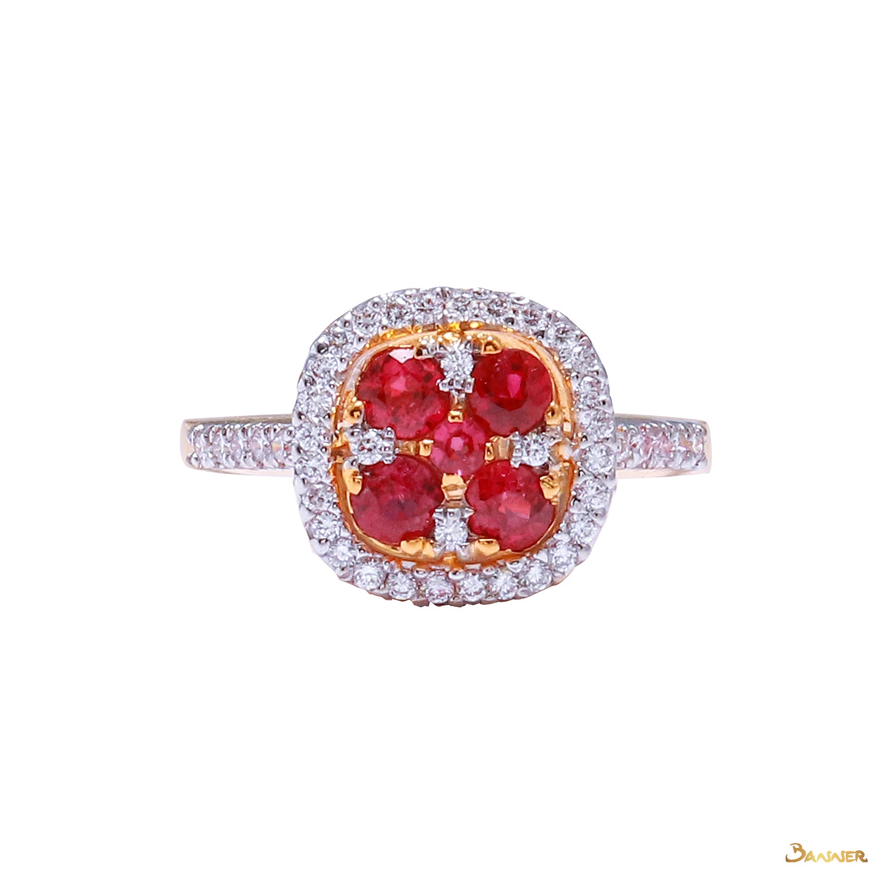 Ruby and Diamond Flower Ring