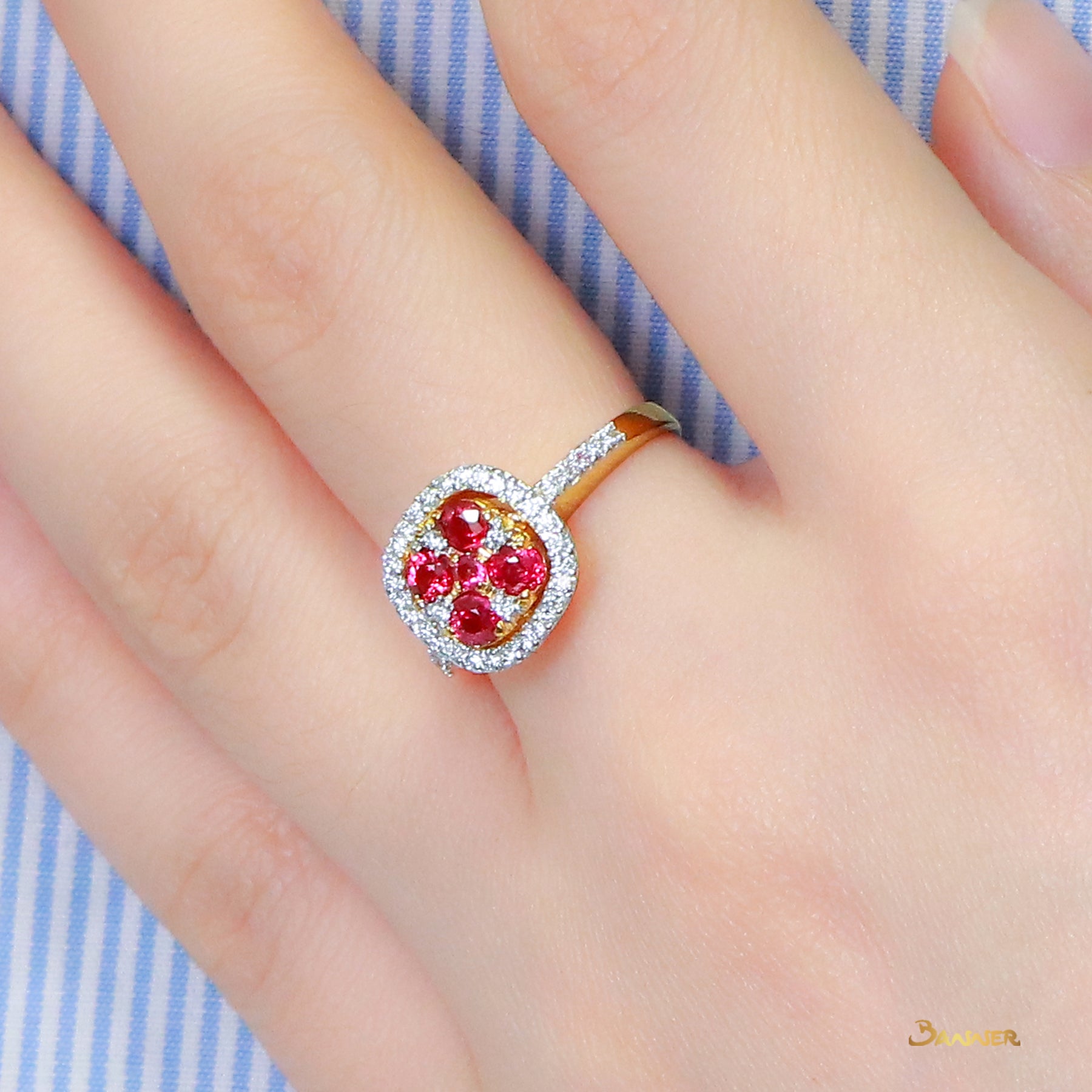 Ruby and Diamond Flower Ring