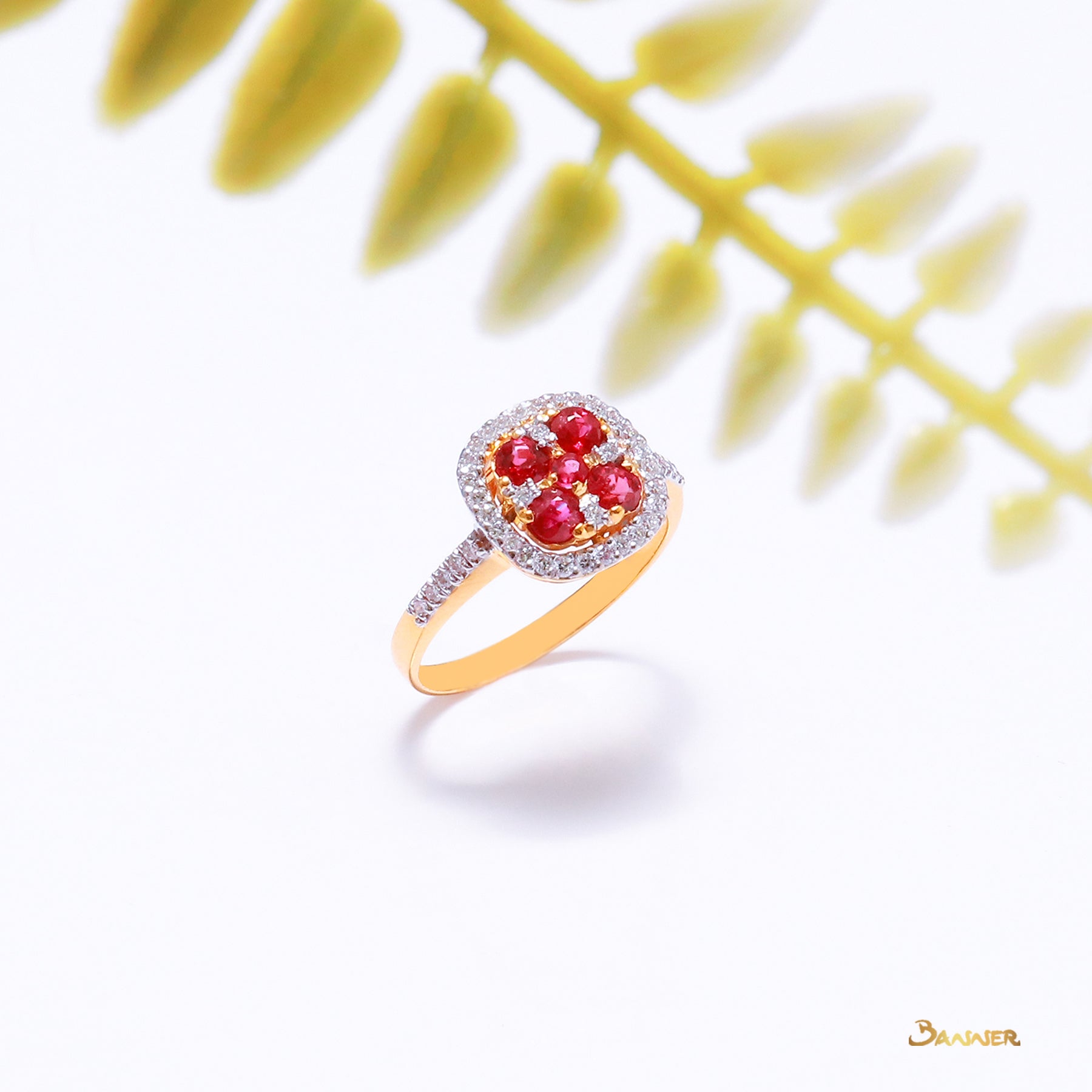 Ruby and Diamond Flower Ring