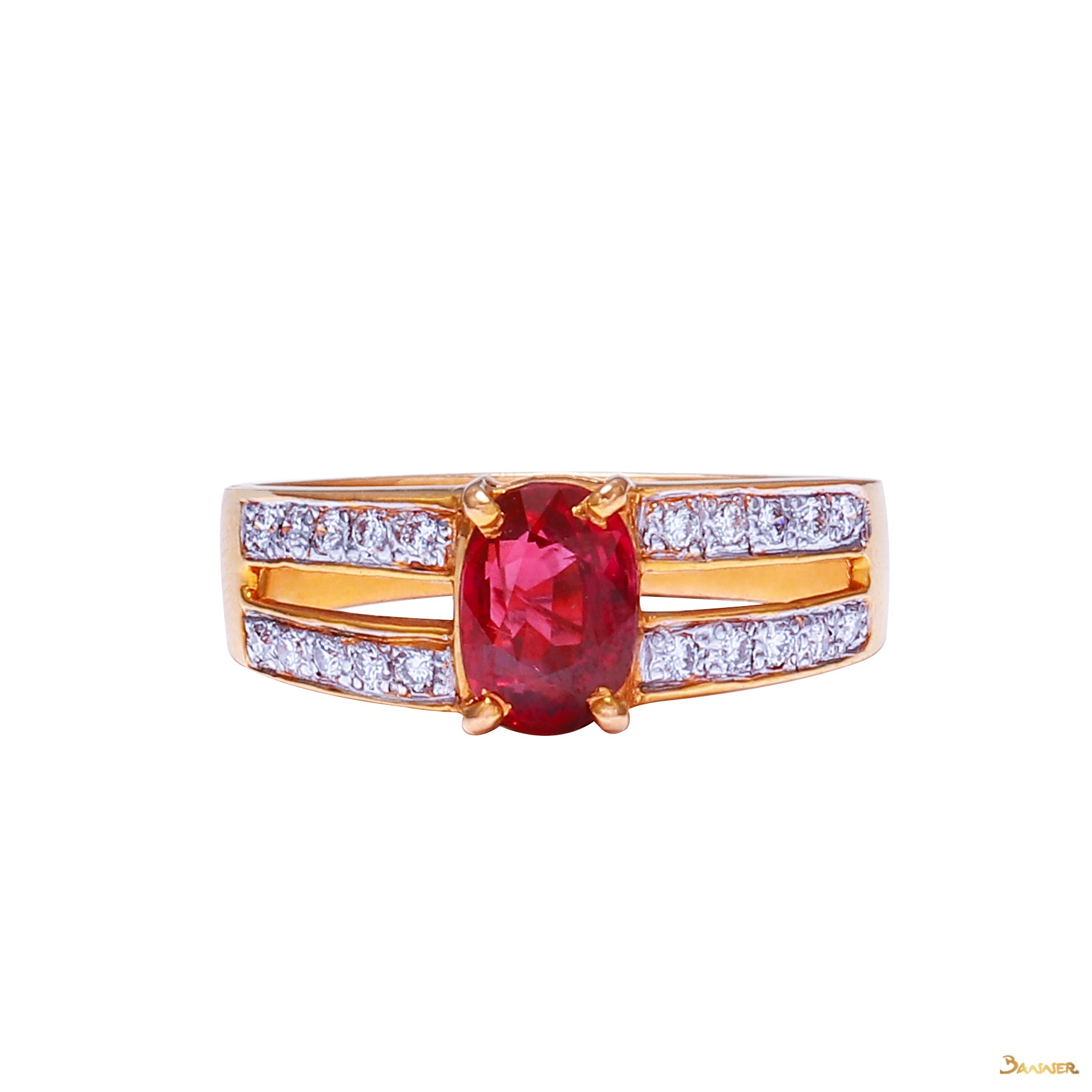 Ruby and Diamond Double Channel Ring