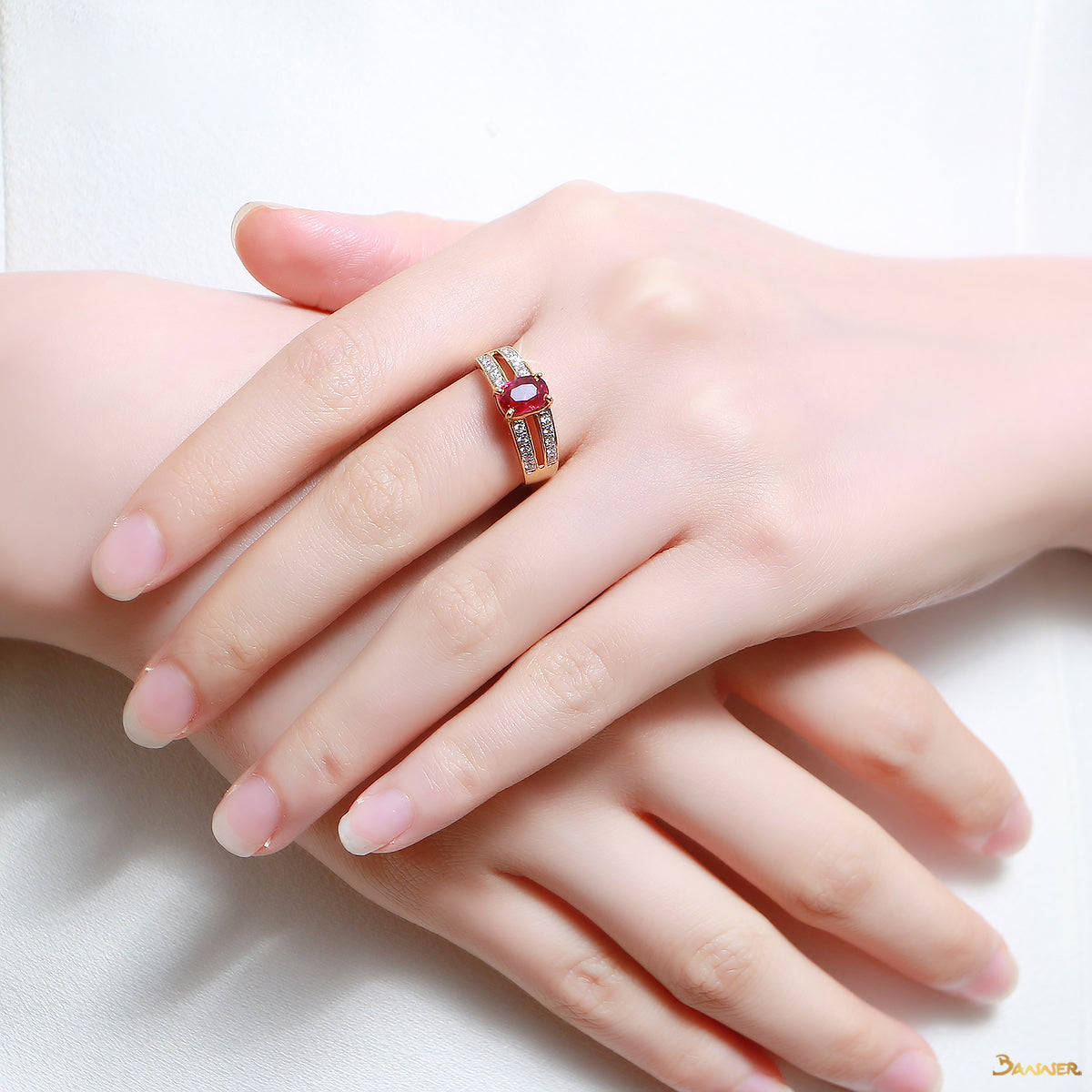 Ruby and Diamond Double Channel Ring