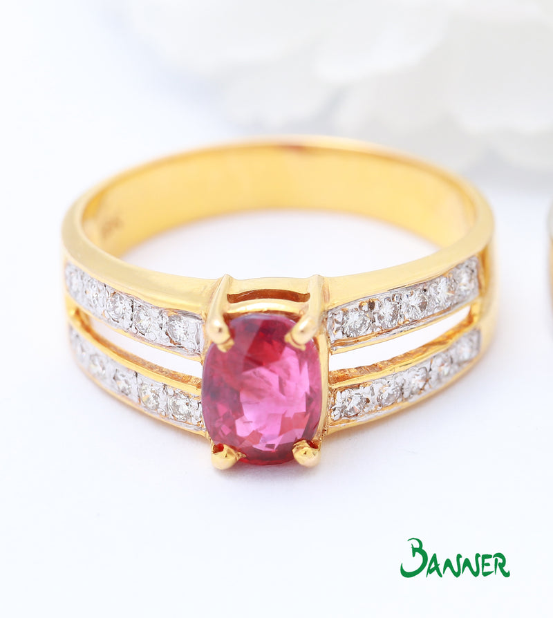 Ruby and Diamond Double Channel Ring