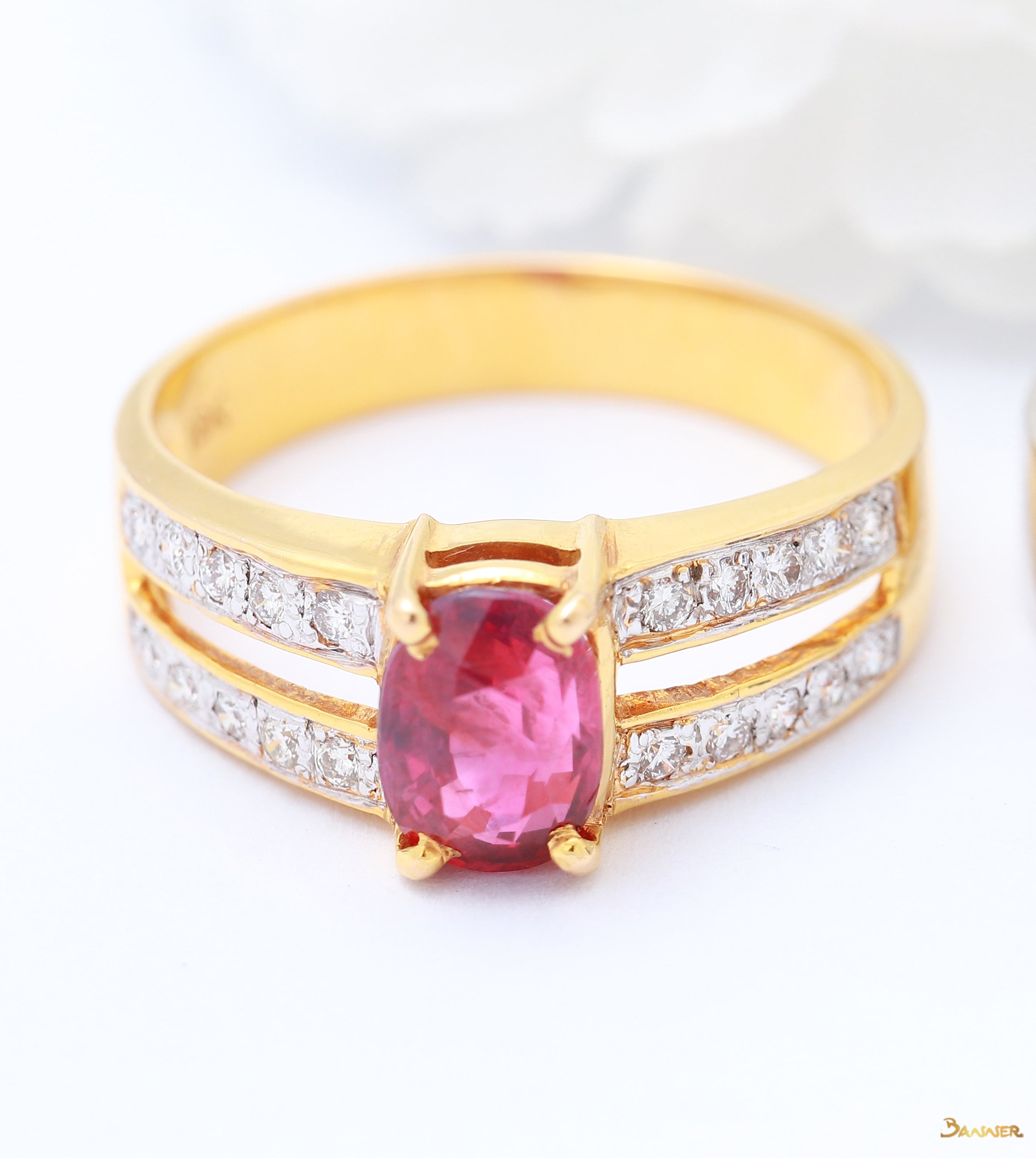 Ruby and Diamond Double Channel Ring