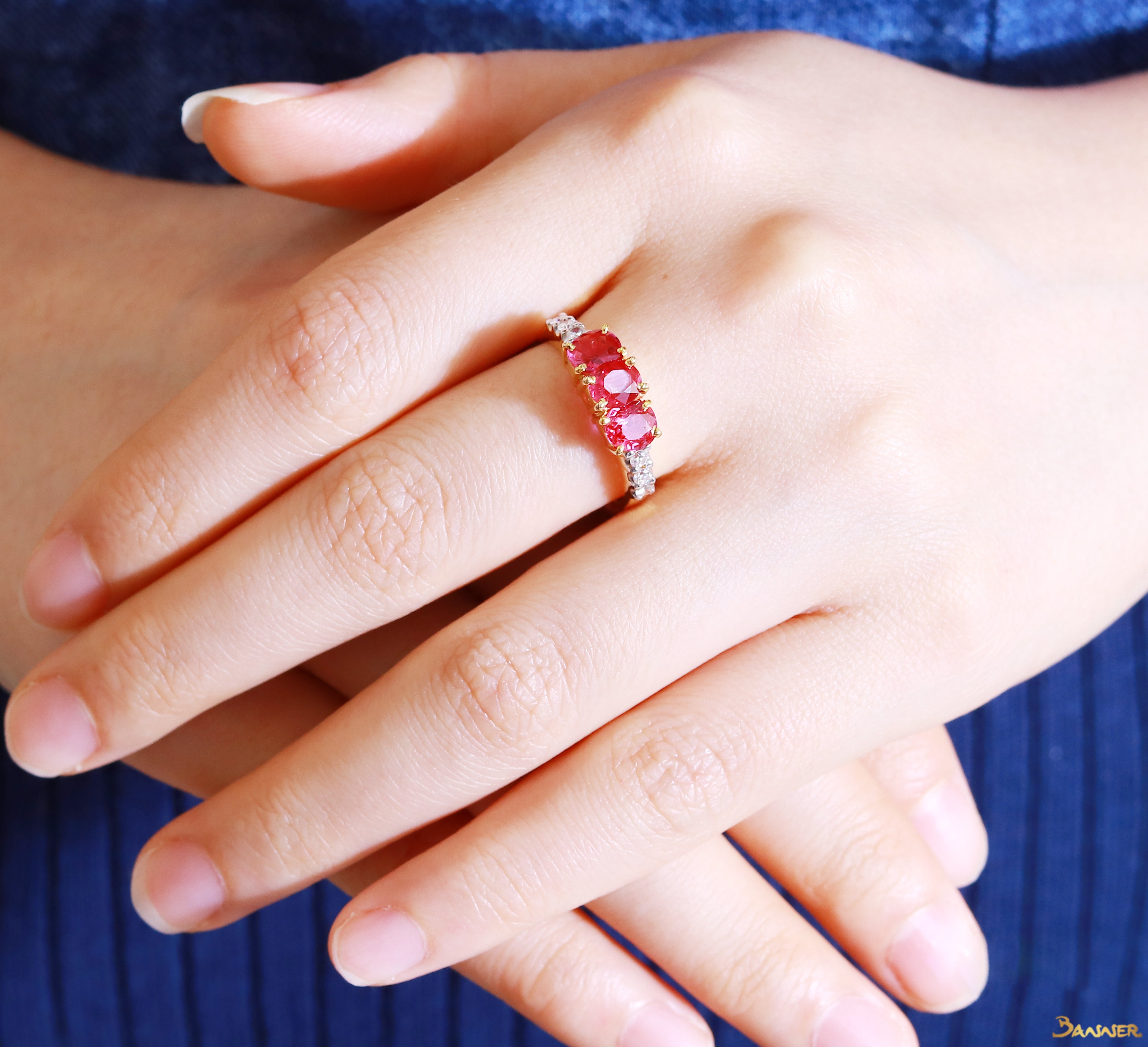 Ruby and Diamond Three Stones Ring