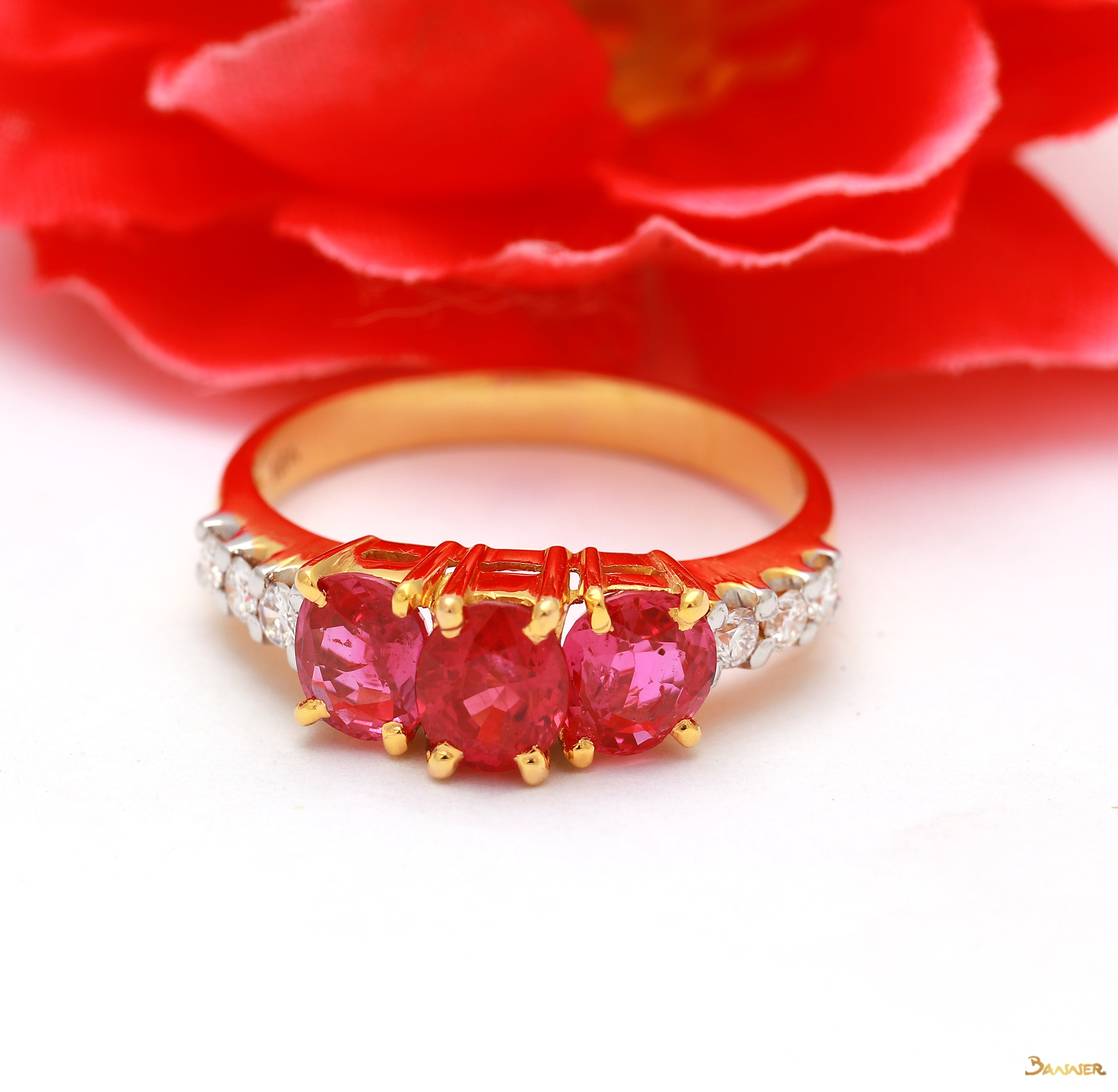 Ruby and Diamond Three Stones Ring