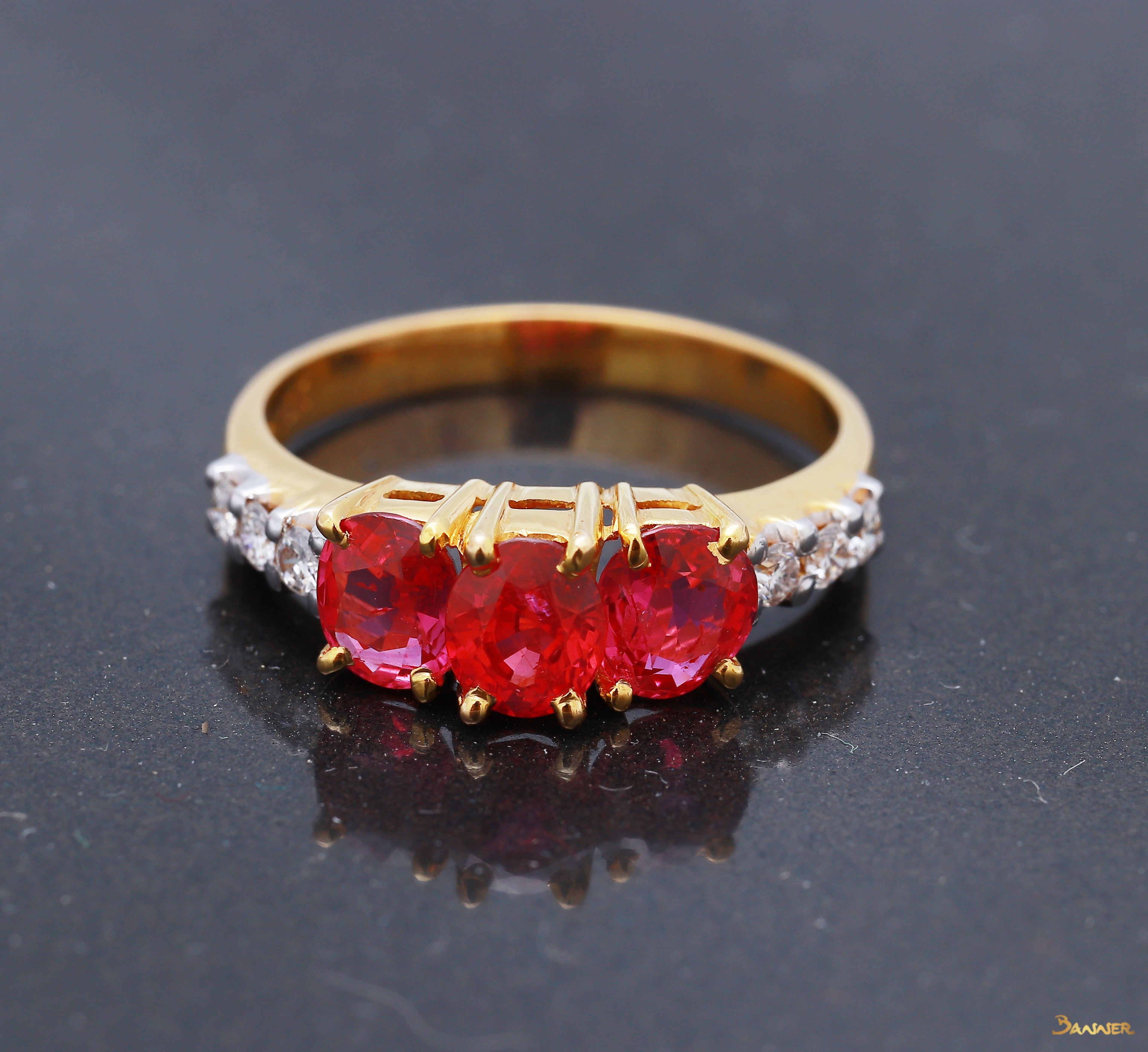 Ruby and Diamond Three Stones Ring