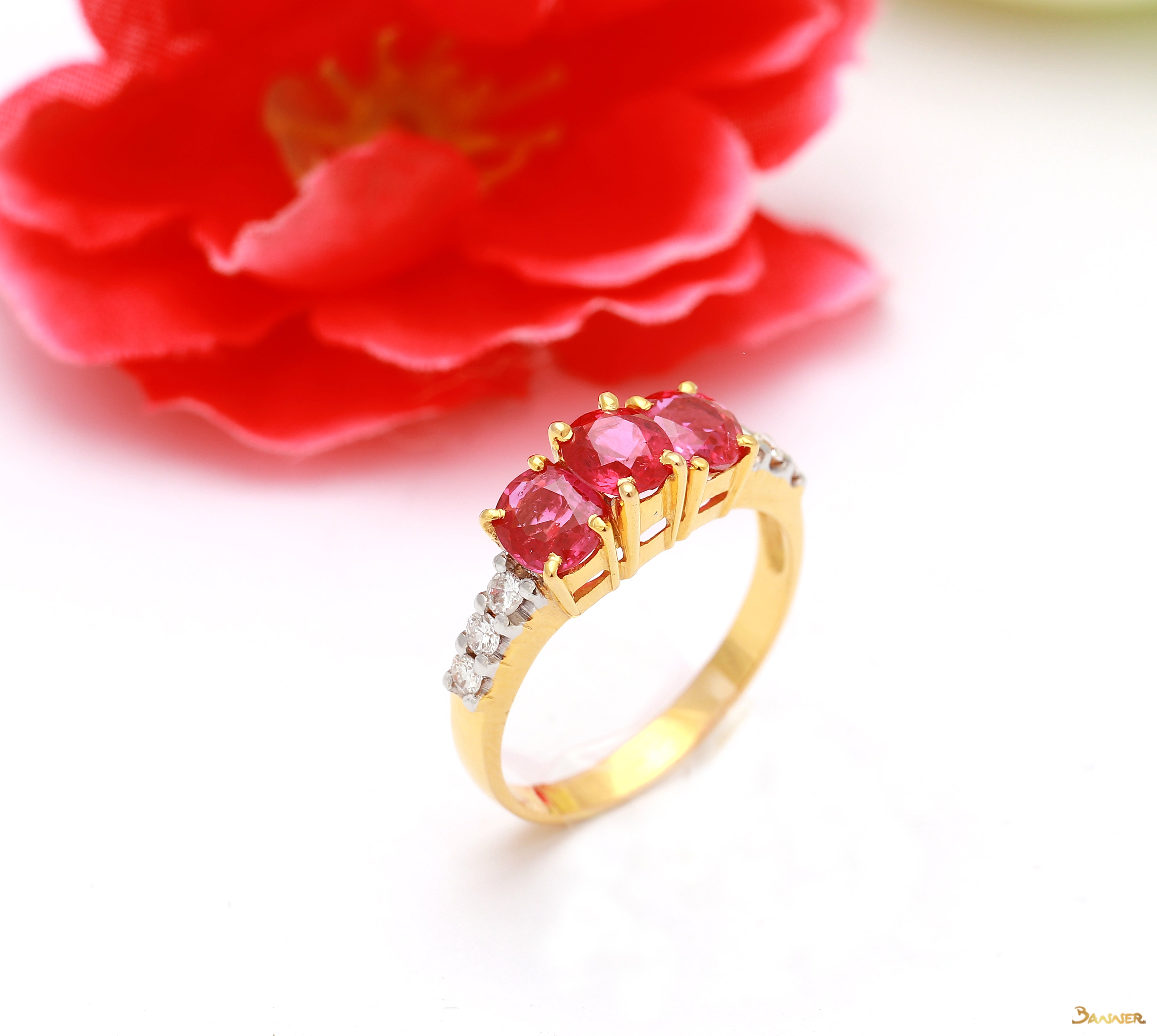 Ruby and Diamond Three Stones Ring