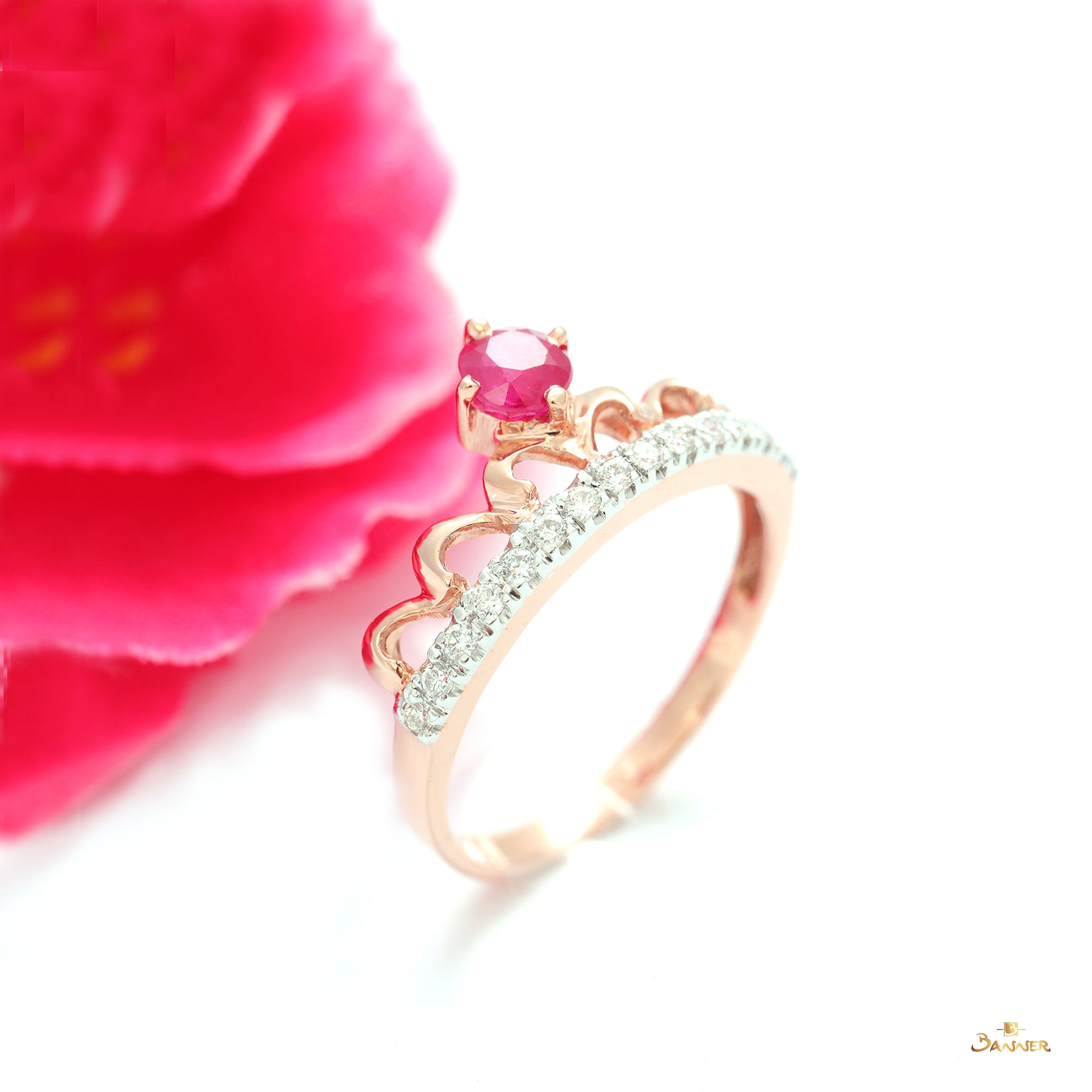 Ruby and Diamond Crown Ring