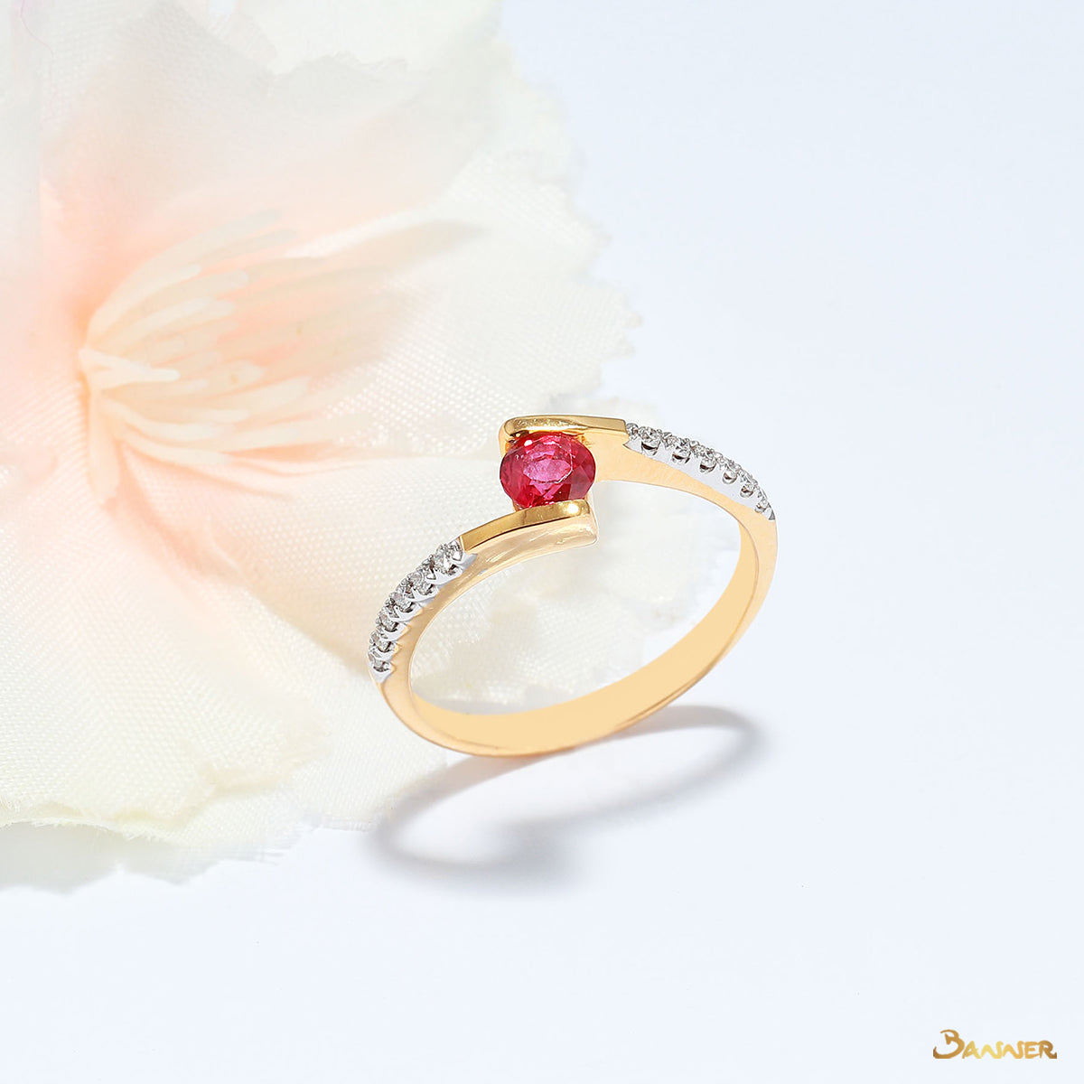 Ruby and Diamond Bypass Ring