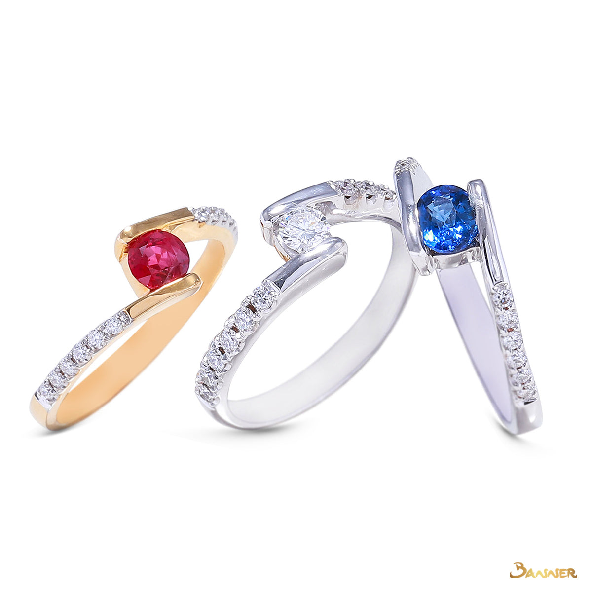 Ruby and Diamond Bypass Ring