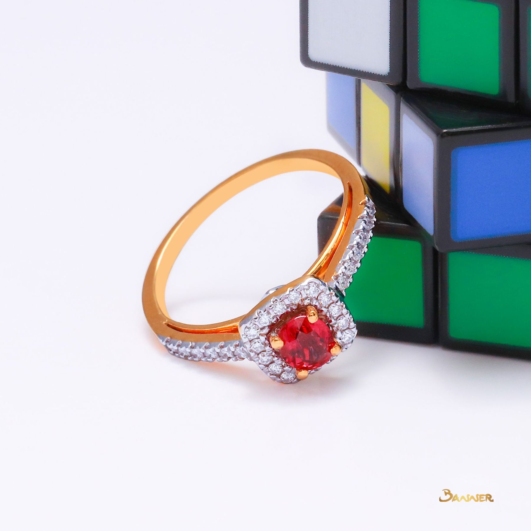 Ruby and Diamond Halo Ring