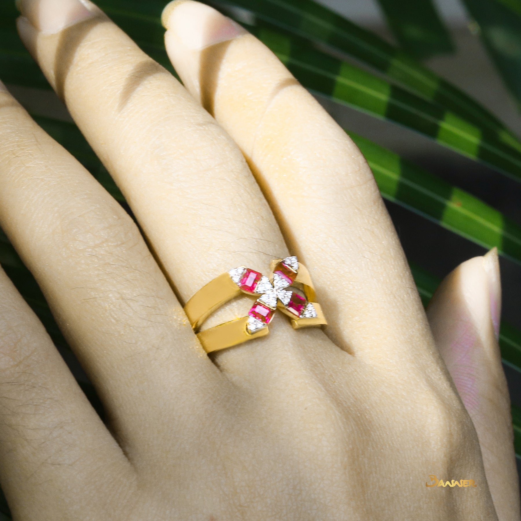 Ruby and Diamond Ribbon Ring