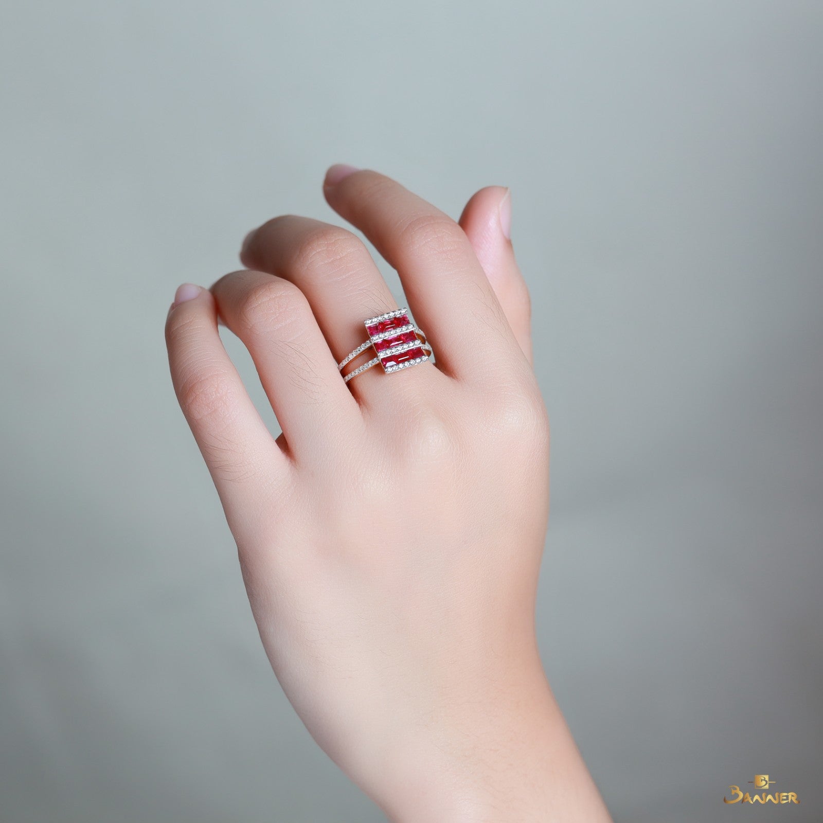 Emerald-cut Ruby and Diamond Ring