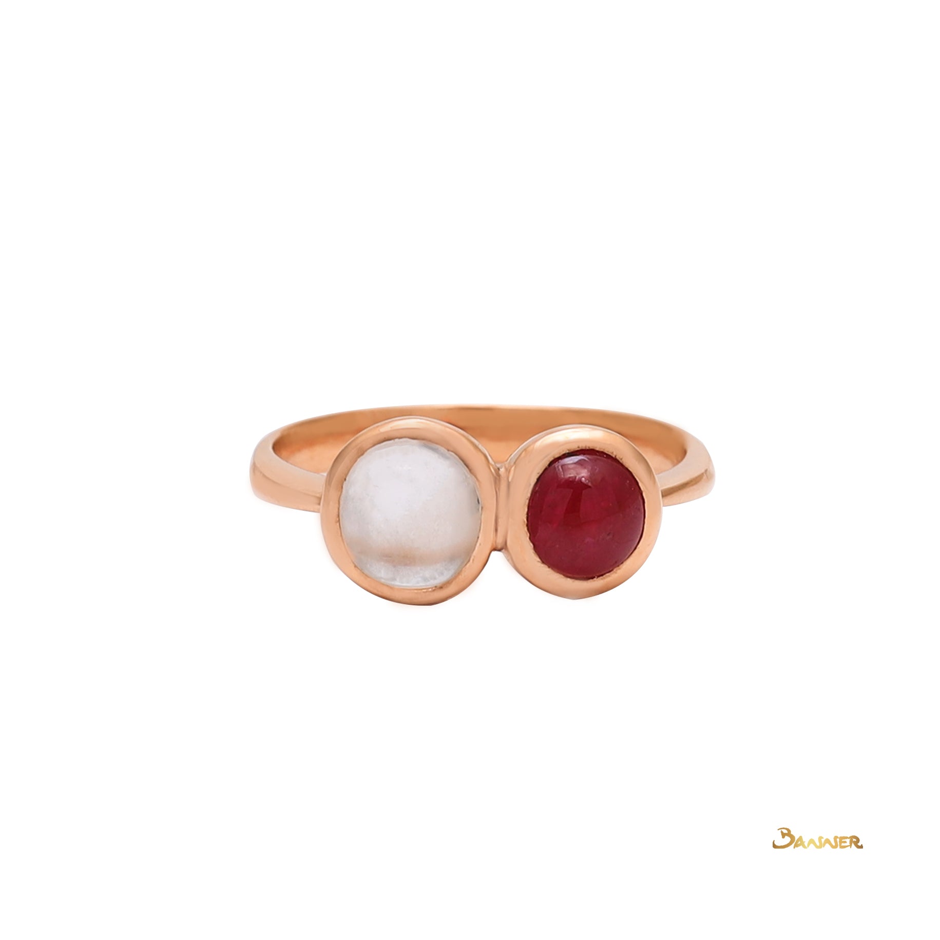 Ruby Cabochon and Moonstone Ring