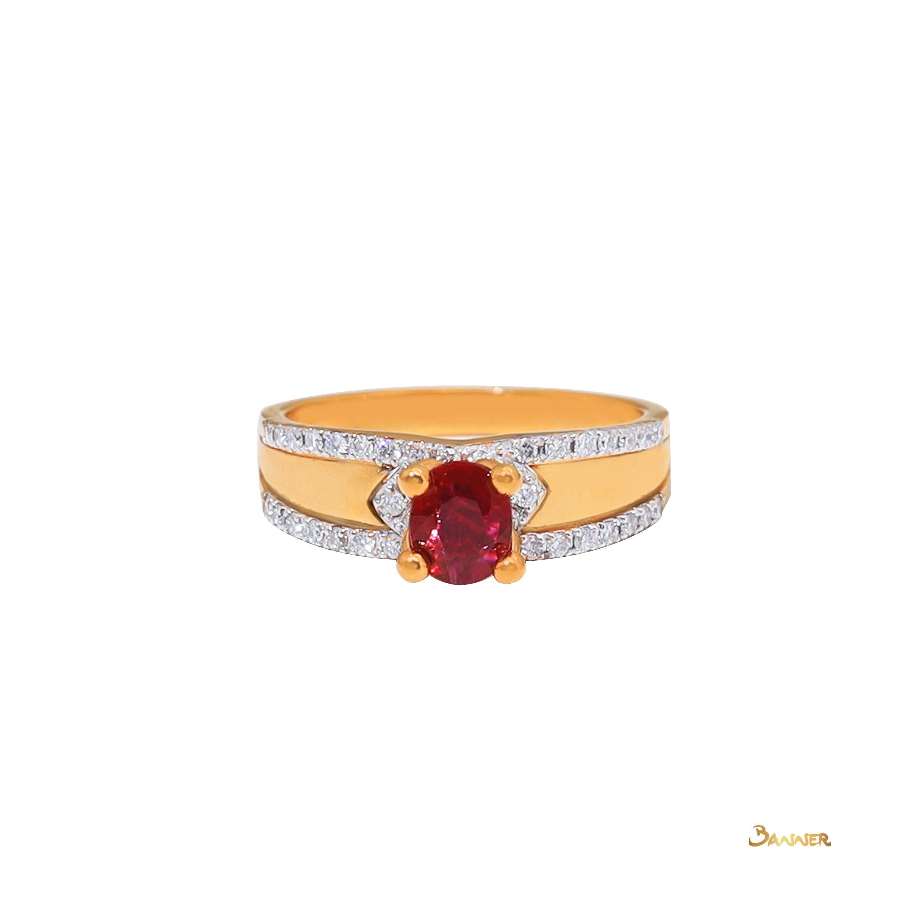 Ruby and Diamond 2-Rows Ring