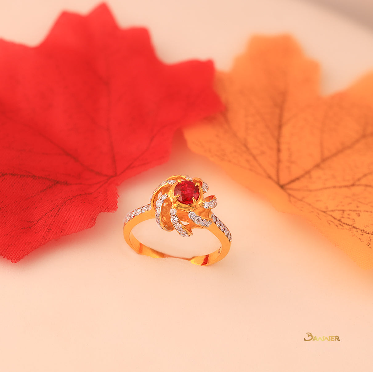 Ruby and Diamond Pumpkin Ring