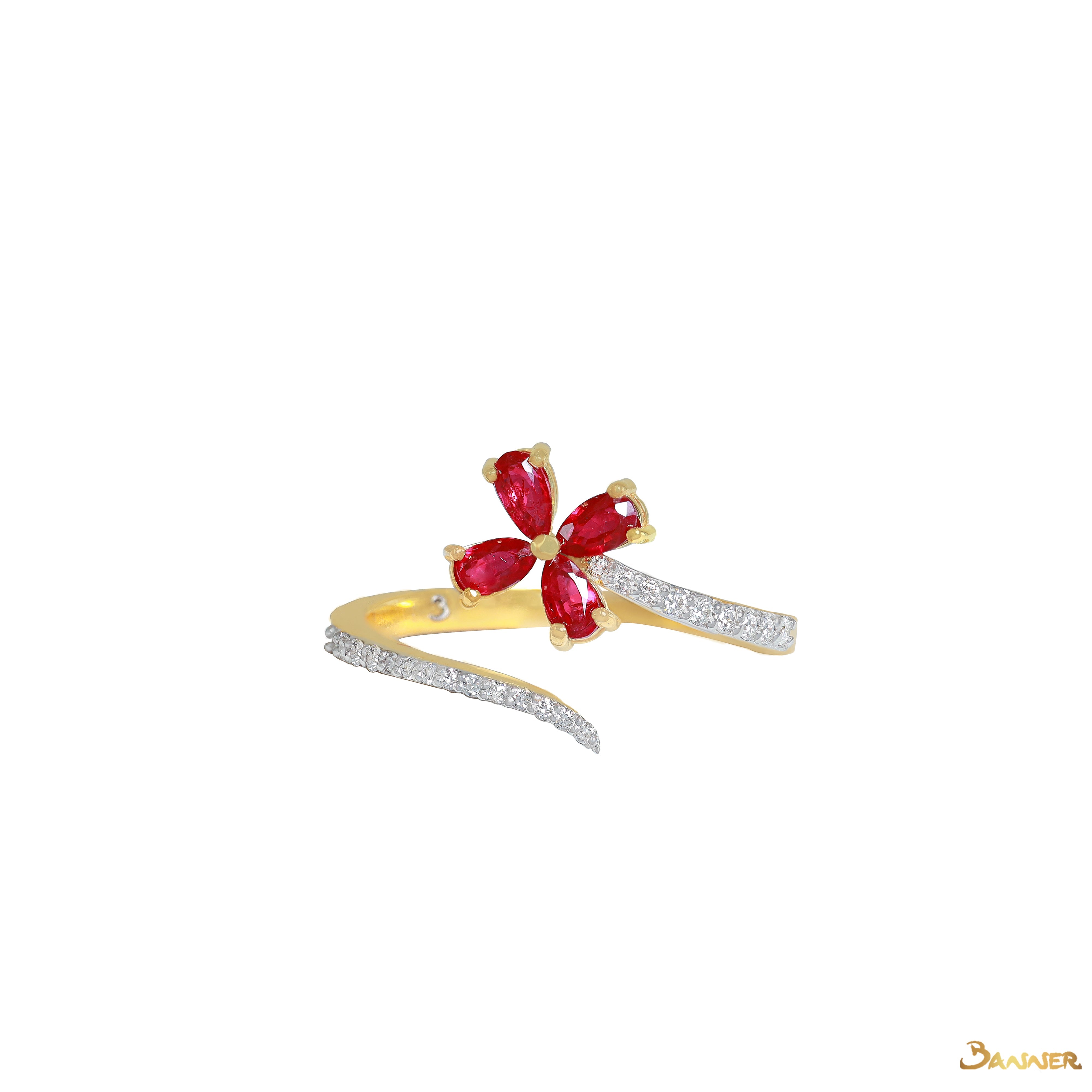 Ruby and Diamond Floral Bypass Ring