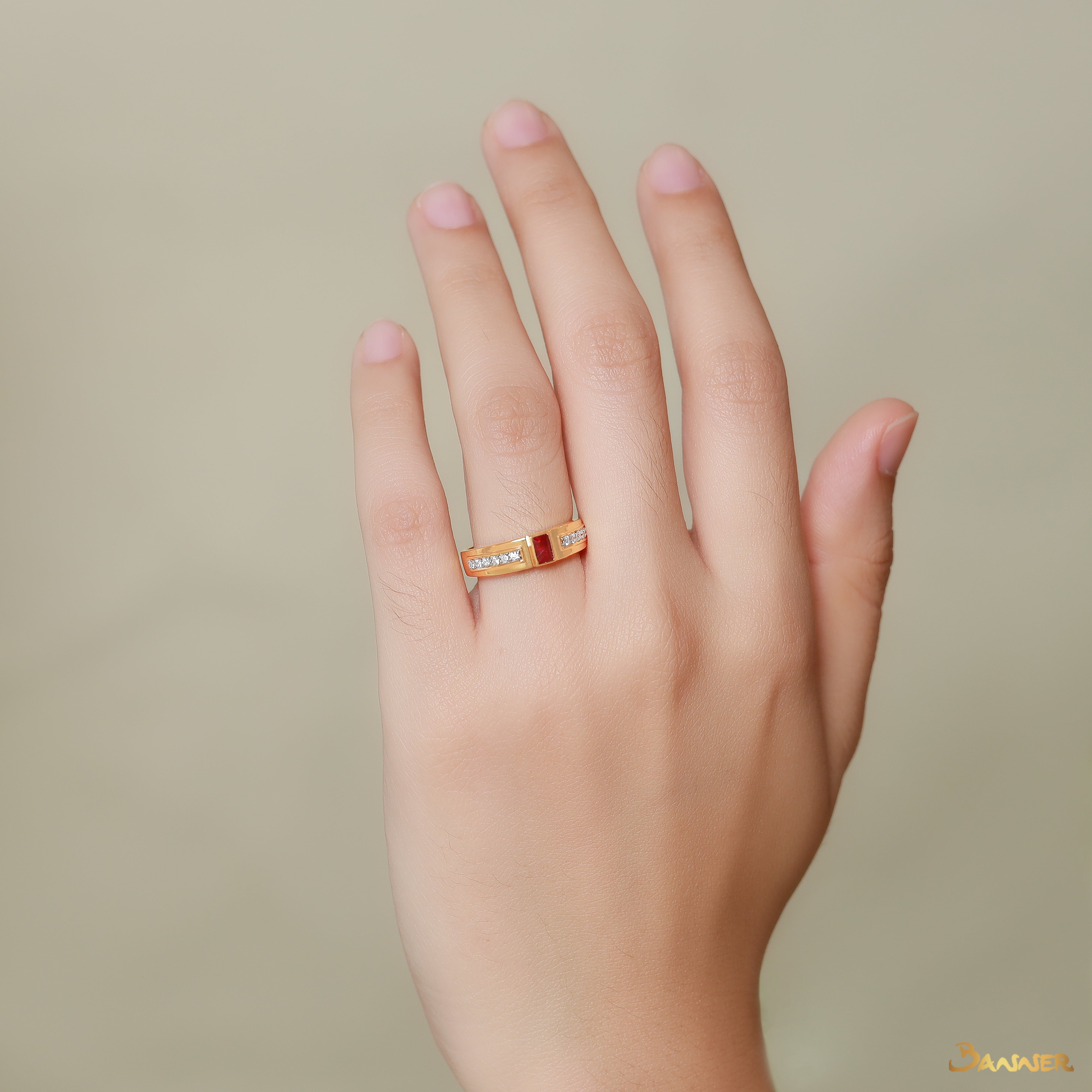 Emerald-cut Ruby and Diamond Engagement Ring