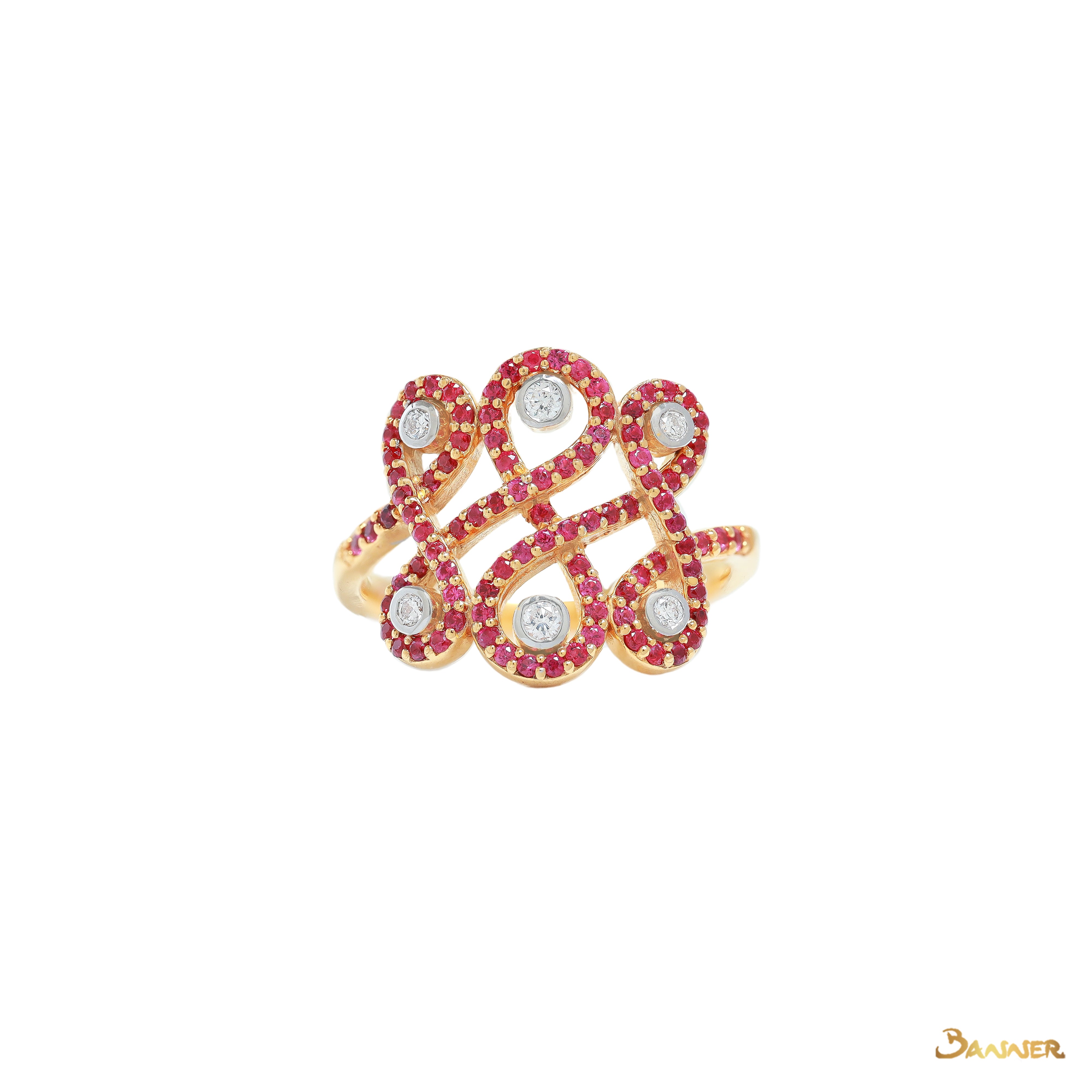 Ruby and Diamond Triple Infinity Ring