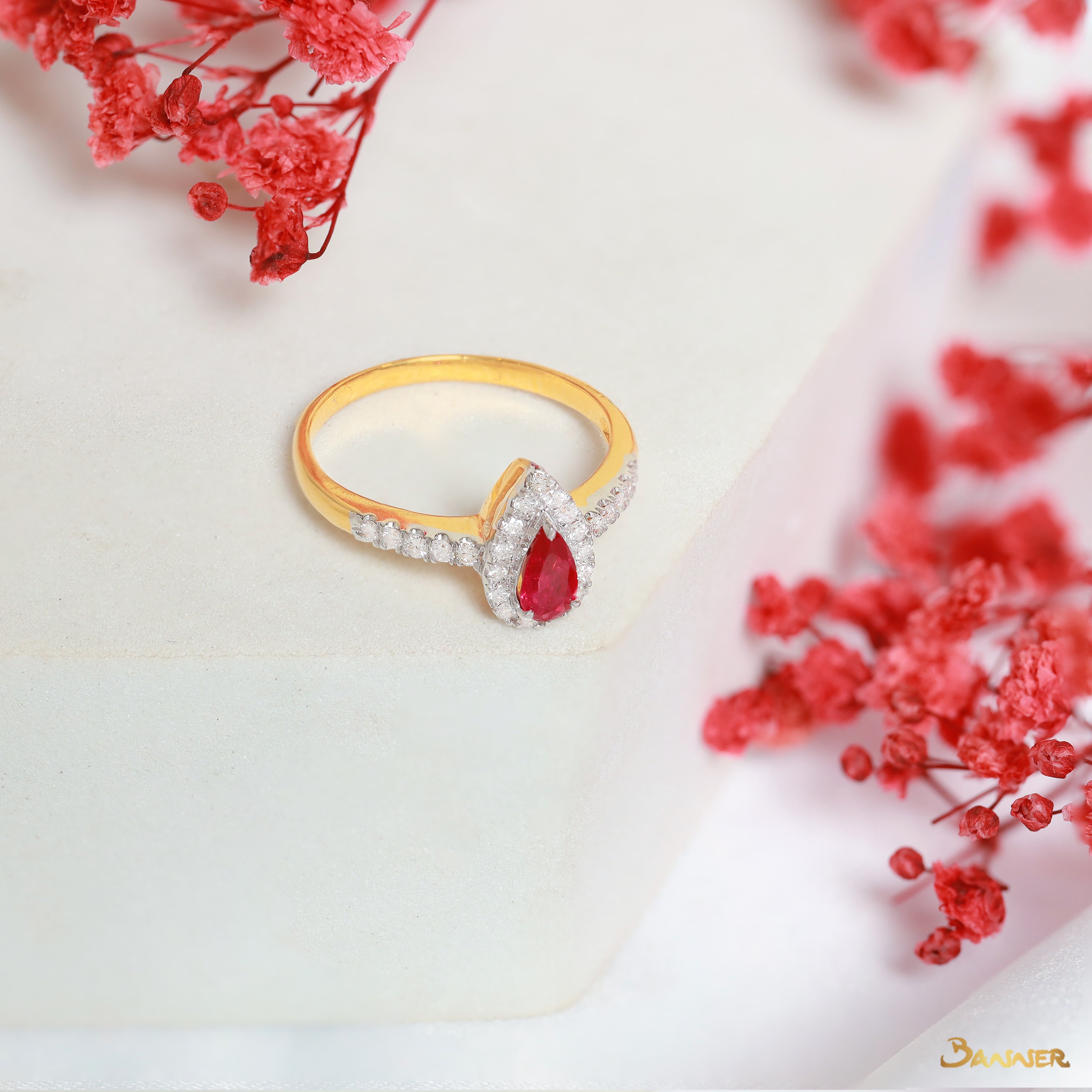 Ruby and Diamond Droplet Ring