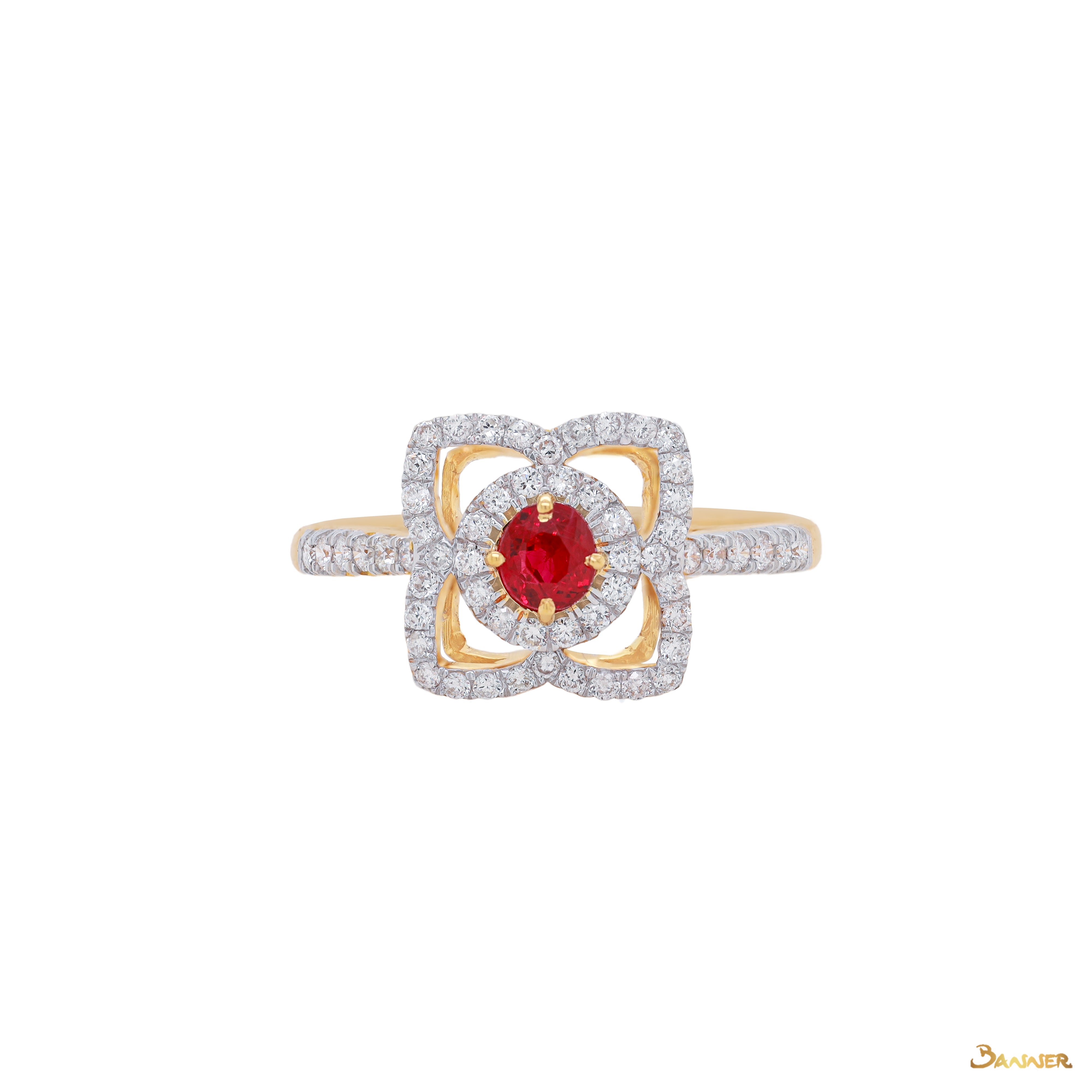 Ruby and Diamond Lotus Ring