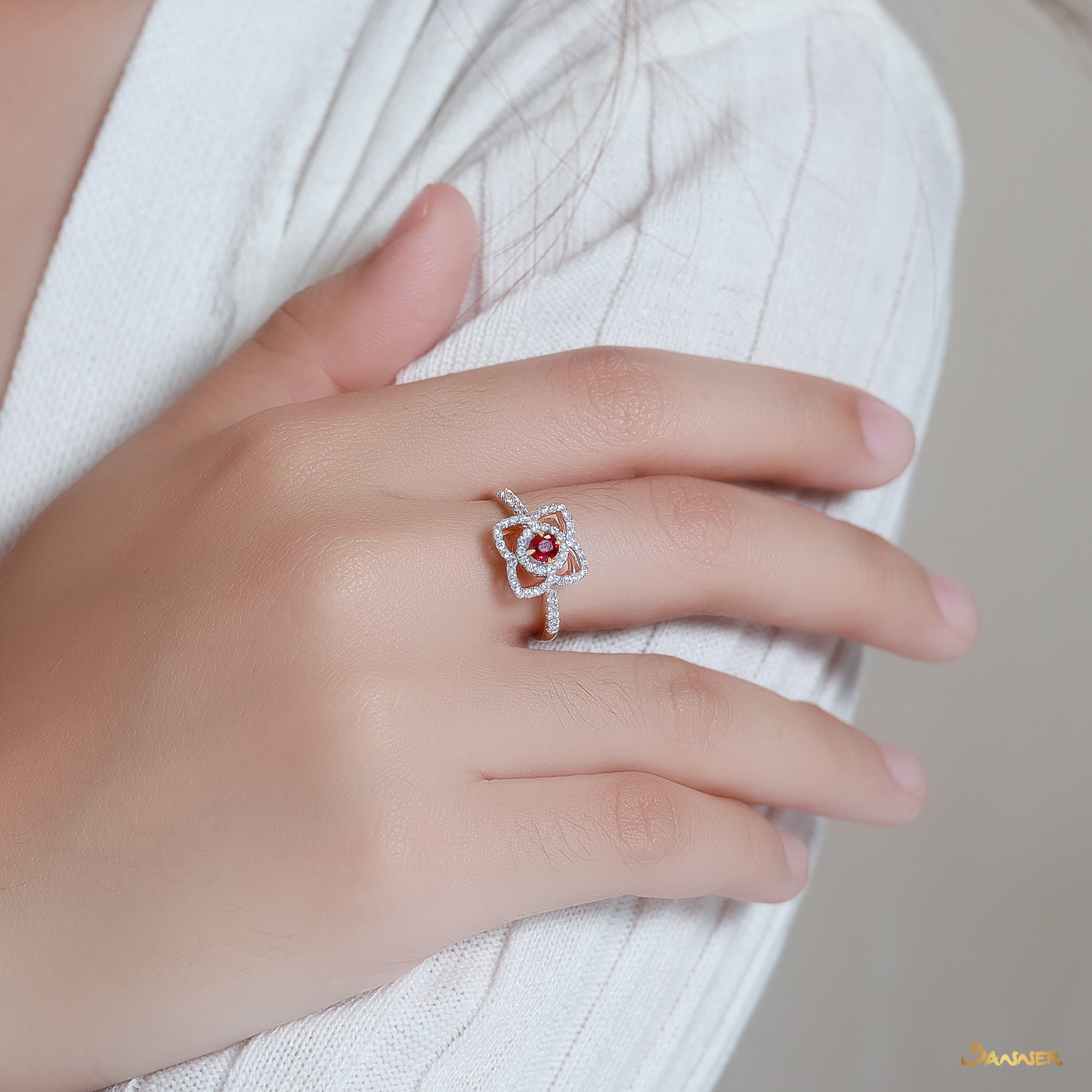 Ruby and Diamond Lotus Ring