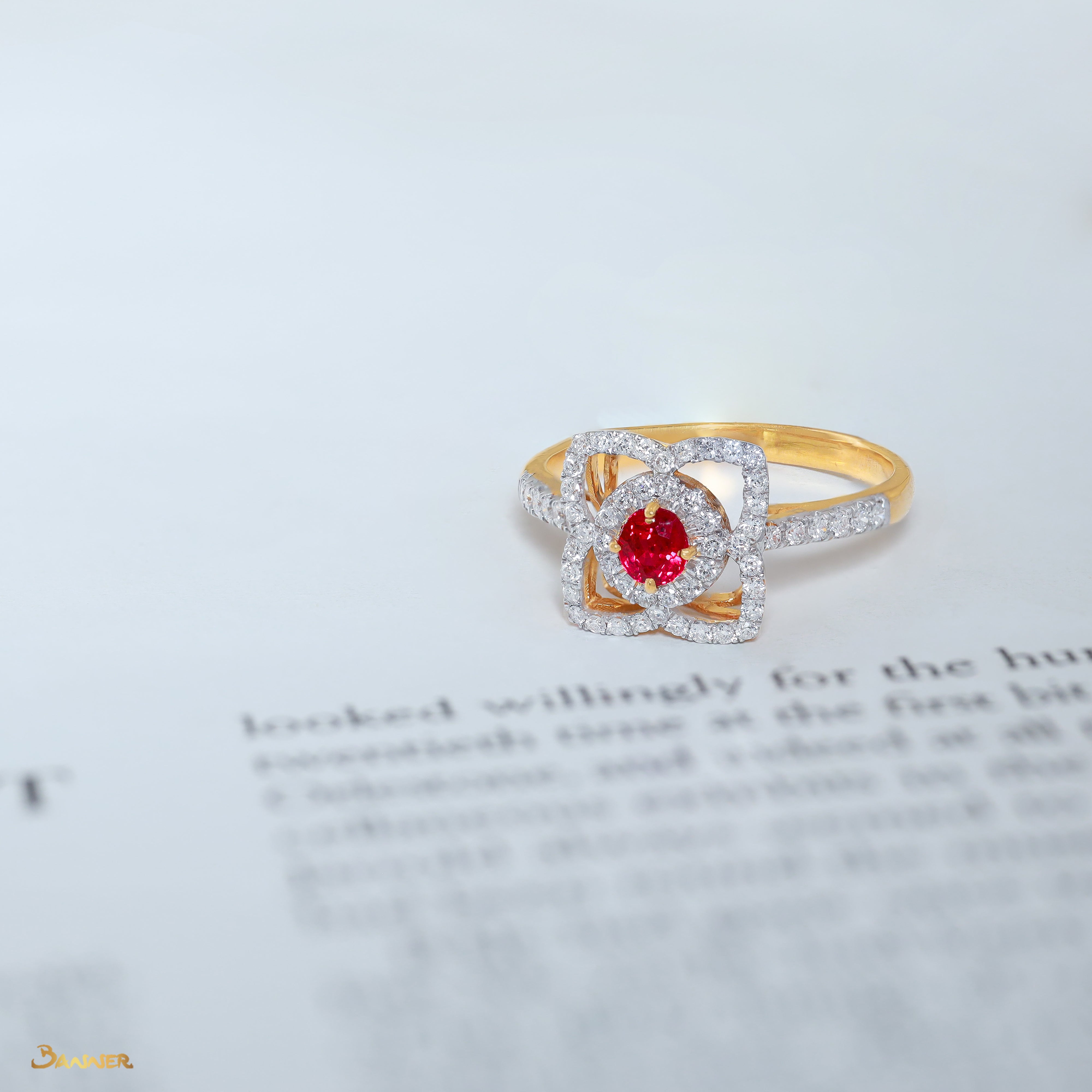 Ruby and Diamond Lotus Ring